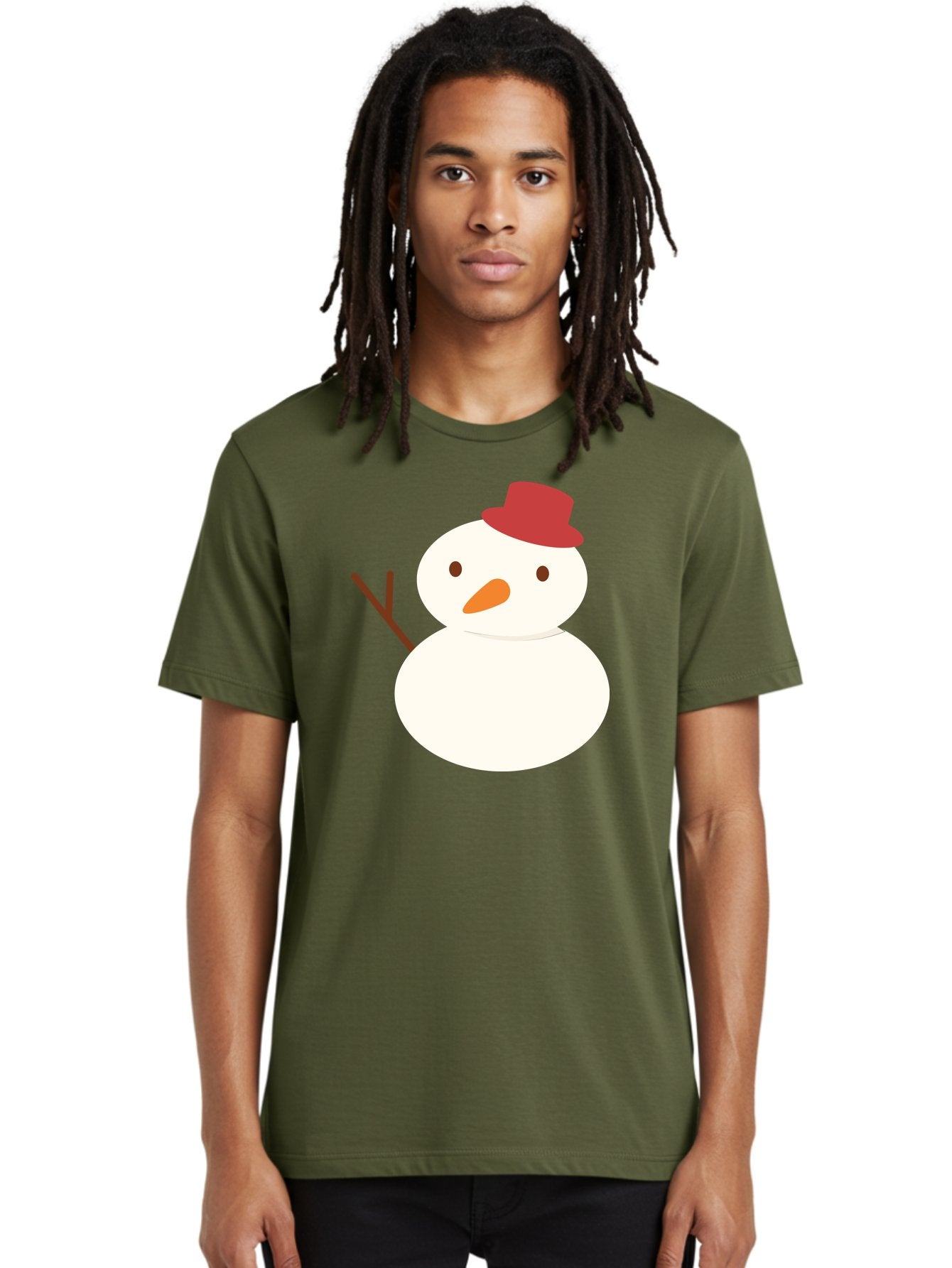 Snowman Men'S Graphic Tee, 100% Cotton, Comfortable Casual Summer Wear, Machine Washable, Snowman Character, Winter Icon, Snowman Illustration, Red Hat, Orange Nose, Stick Arms, Cartoon Snowman, Frosty Friend, Simple Snowman Design, Aad181 25
