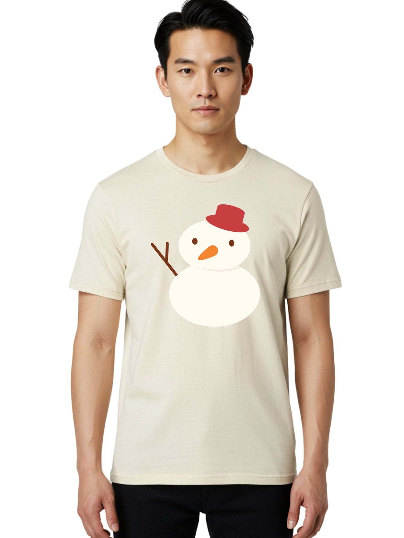 Snowman Men'S Graphic Tee, 100% Cotton, Comfortable Casual Summer Wear, Machine Washable, Snowman Character, Winter Icon, Snowman Illustration, Red Hat, Orange Nose, Stick Arms, Cartoon Snowman, Frosty Friend, Simple Snowman Design, Aad181 18