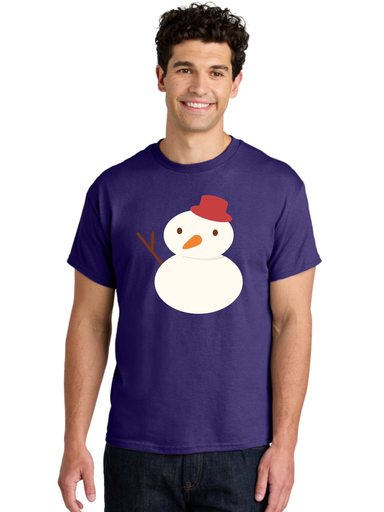 Snowman Men'S Graphic Tee, 100% Cotton, Comfortable Casual Summer Wear, Machine Washable, Snowman Character, Winter Icon, Snowman Illustration, Red Hat, Orange Nose, Stick Arms, Cartoon Snowman, Frosty Friend, Simple Snowman Design, Aad181 19