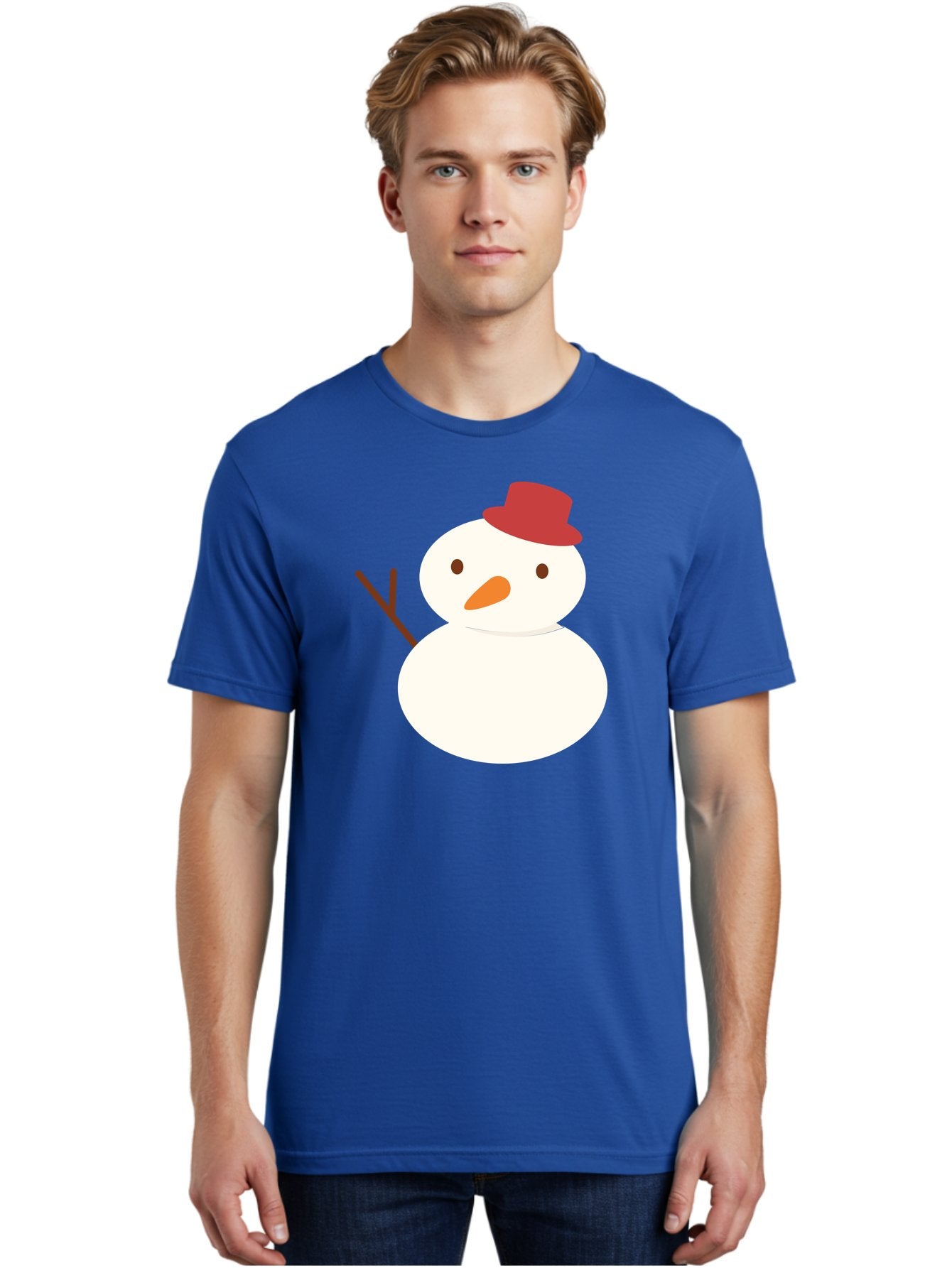 Snowman Men'S Graphic Tee, 100% Cotton, Comfortable Casual Summer Wear, Machine Washable, Snowman Character, Winter Icon, Snowman Illustration, Red Hat, Orange Nose, Stick Arms, Cartoon Snowman, Frosty Friend, Simple Snowman Design, Aad181 23