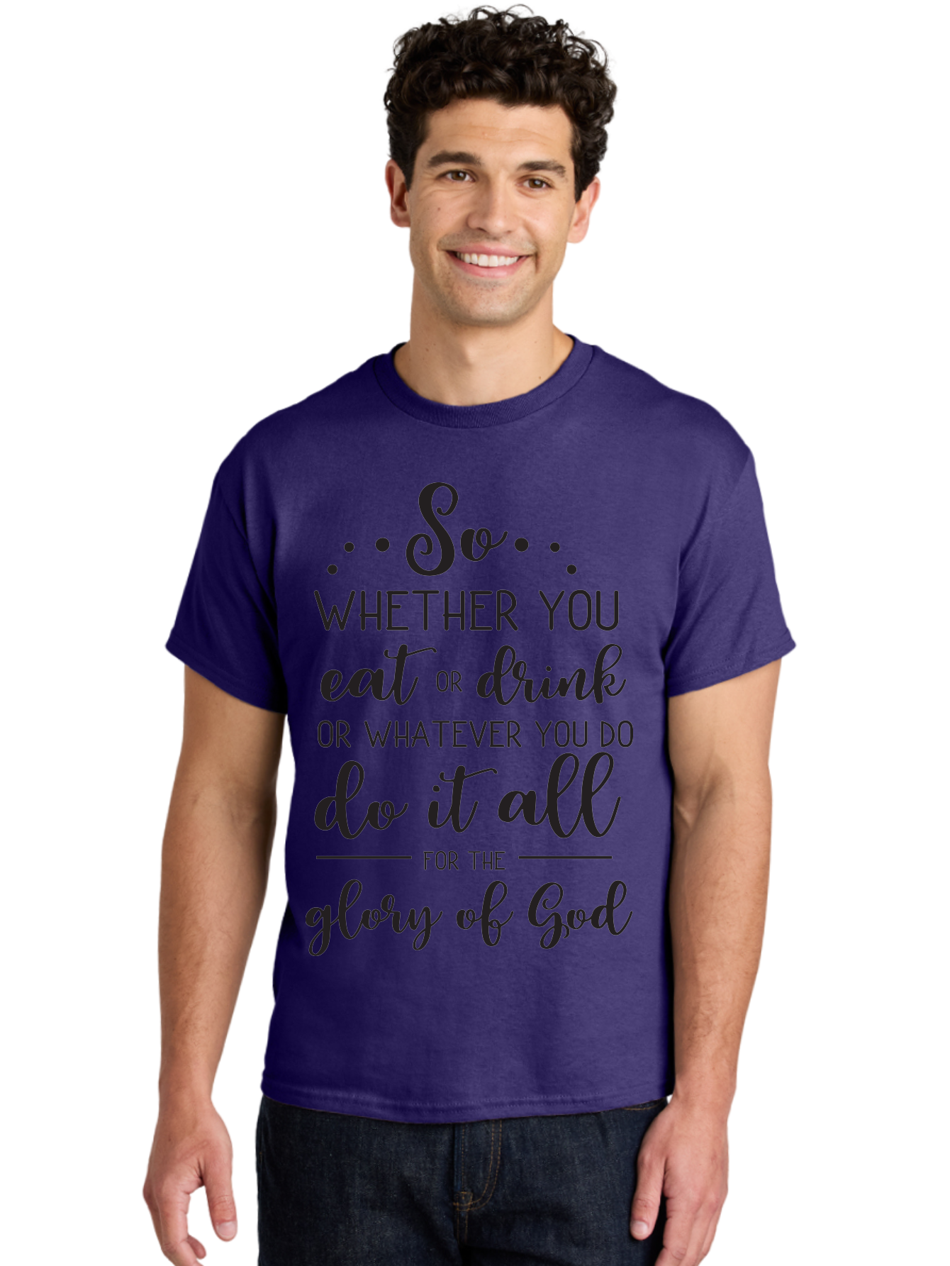 So-Whether-You-Eat-Or-Drink Men'S Graphic Tee, 100% Cotton, Comfortable Casual Summer Wear, Machine Washable, Inspirational Quote, Motivational Phrase, Glory Of God, Faith-Based Message, Biblical Scripture, Typography Art, Elegant Font Aad183 4