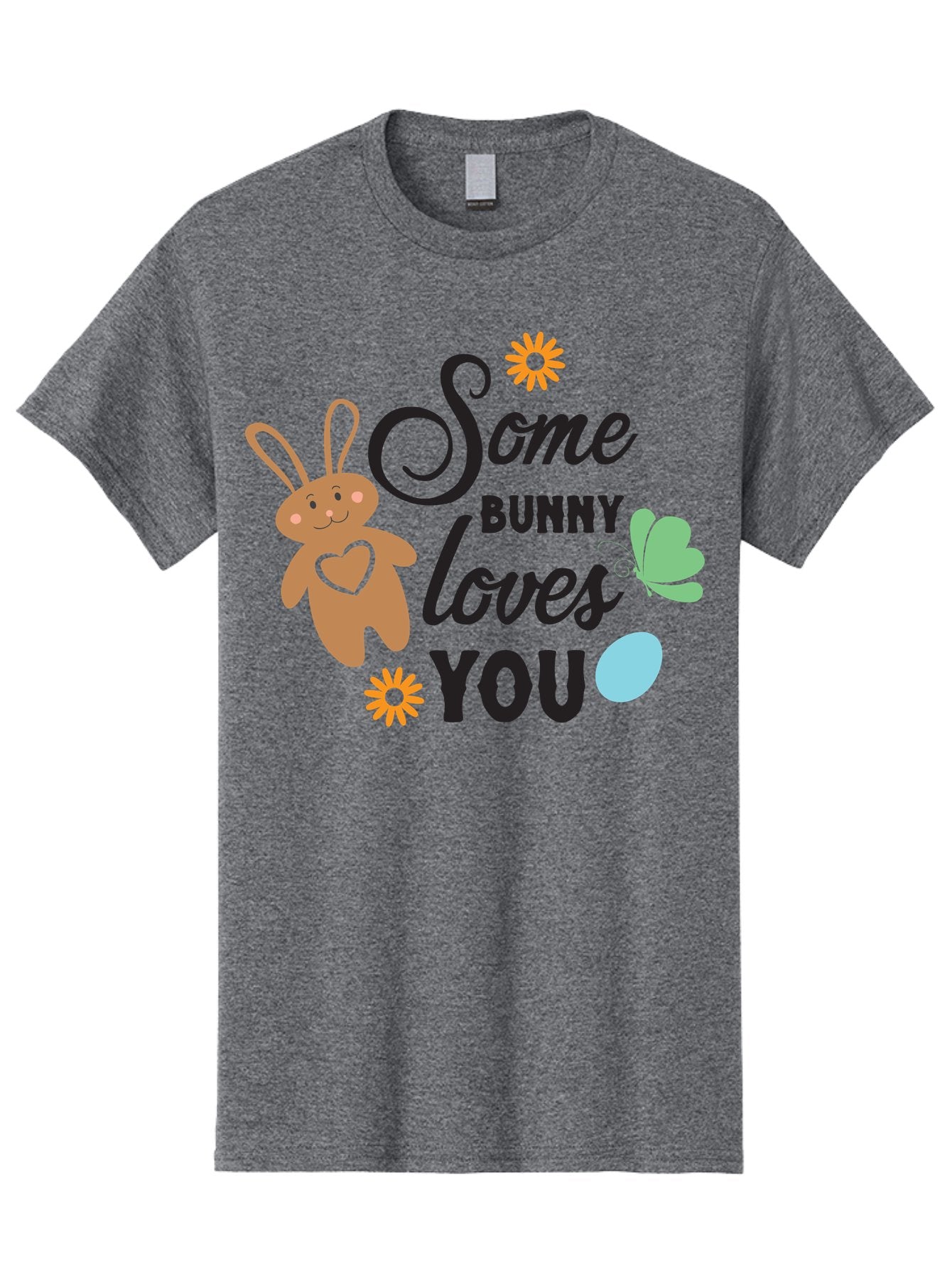 Some-Bunny-Loves-You Men'S Graphic Tee, 100% Cotton, Comfortable Casual Summer Wear, Machine Washable, Easter Bunny, Love Message, Cute Cartoons, Hearts, Spring Theme, Easter Eggs, Festive Designs, Adorable Bunnies, Spring Decorations Aad186 4