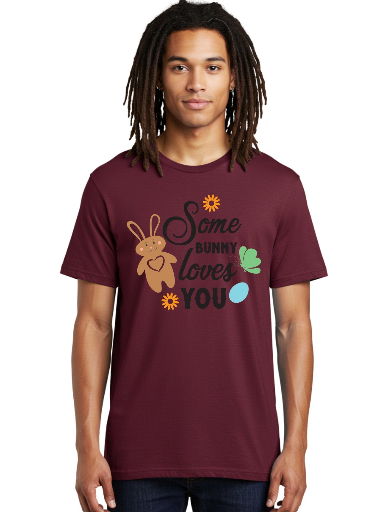 Some-Bunny-Loves-You Men'S Graphic Tee, 100% Cotton, Comfortable Casual Summer Wear, Machine Washable, Easter Bunny, Love Message, Cute Cartoons, Hearts, Spring Theme, Easter Eggs, Festive Designs, Adorable Bunnies, Spring Decorations Aad186 19