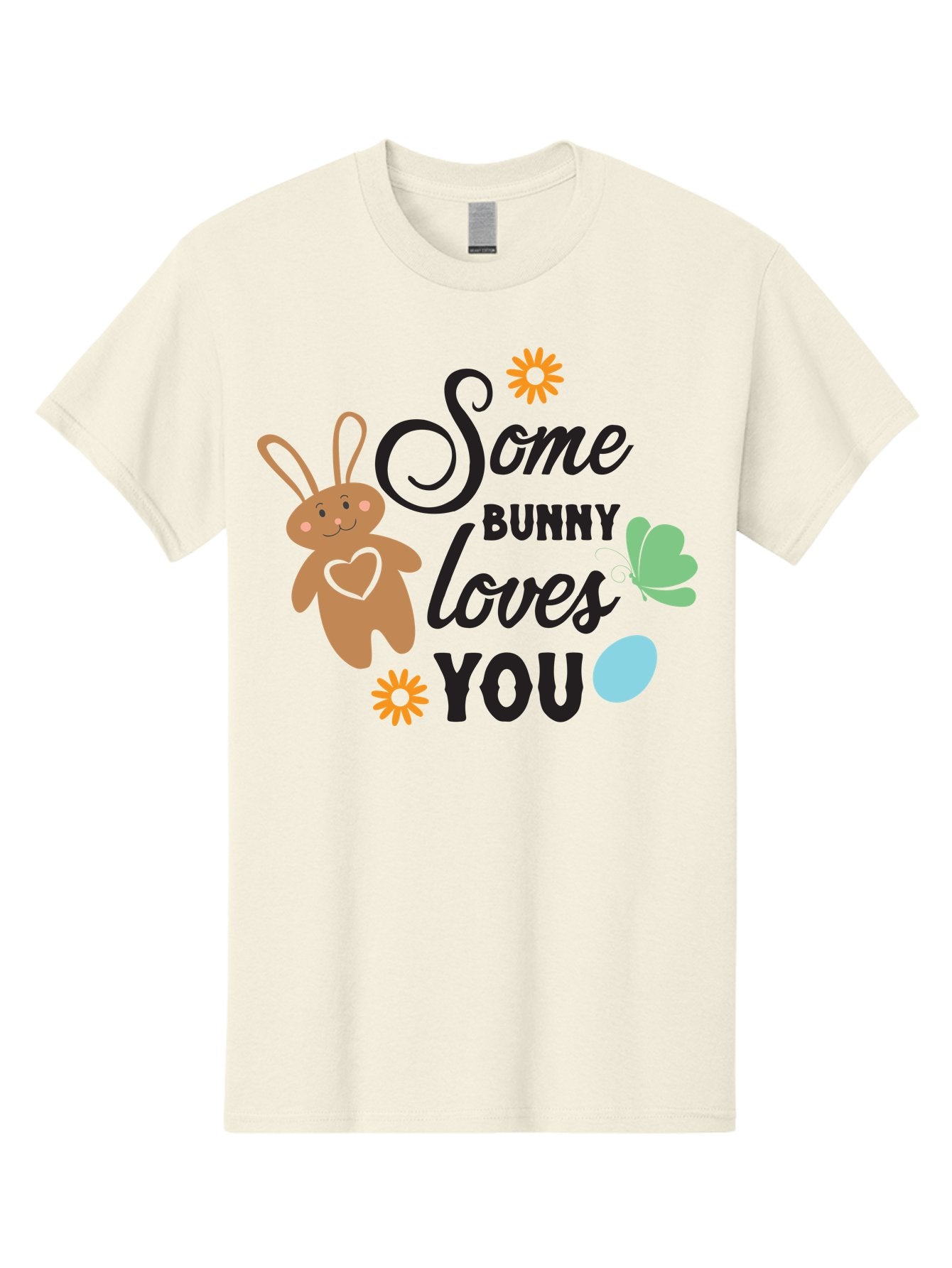 Some-Bunny-Loves-You Men'S Graphic Tee, 100% Cotton, Comfortable Casual Summer Wear, Machine Washable, Easter Bunny, Love Message, Cute Cartoons, Hearts, Spring Theme, Easter Eggs, Festive Designs, Adorable Bunnies, Spring Decorations Aad186 3