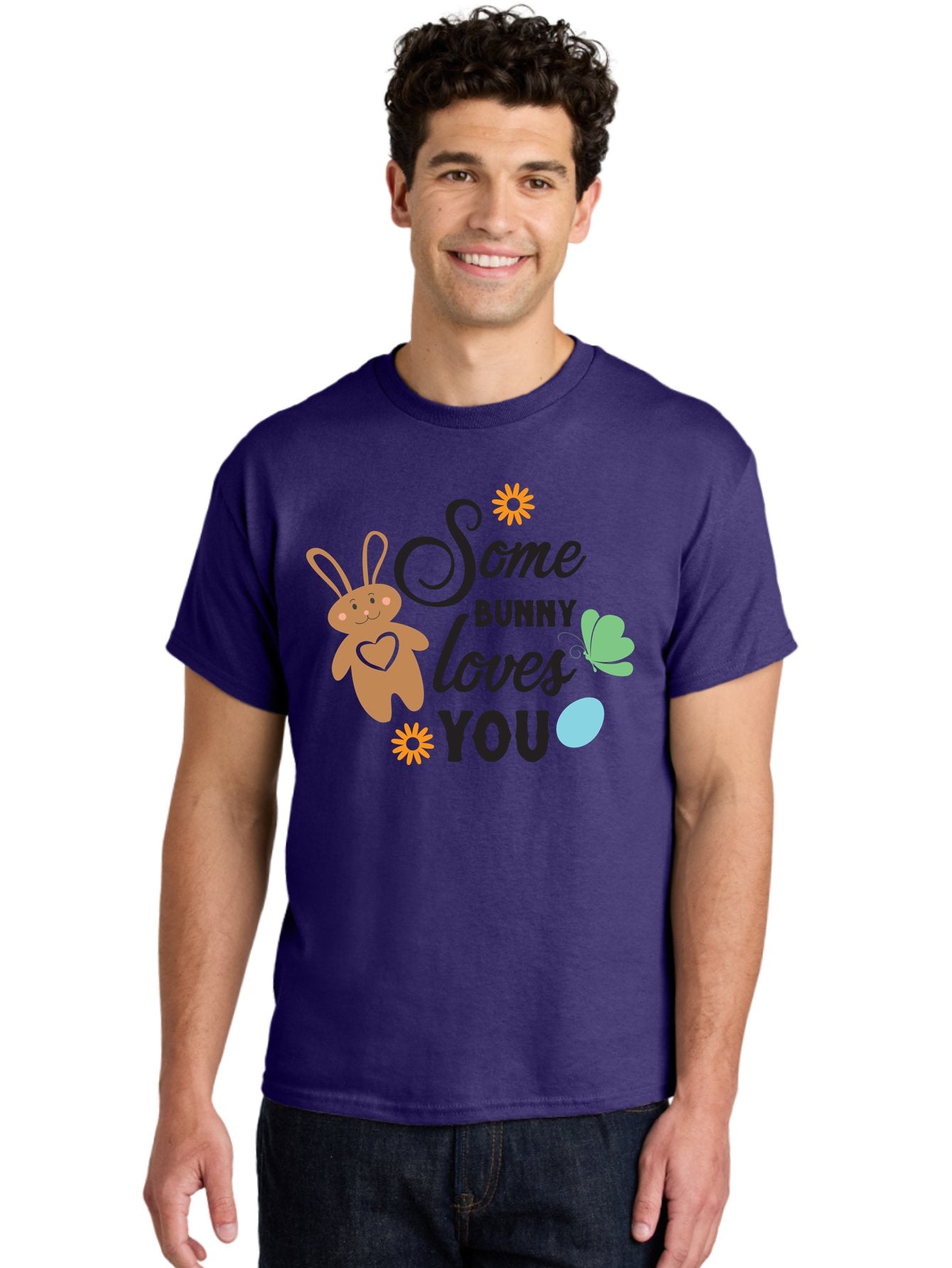 Some-Bunny-Loves-You Men'S Graphic Tee, 100% Cotton, Comfortable Casual Summer Wear, Machine Washable, Easter Bunny, Love Message, Cute Cartoons, Hearts, Spring Theme, Easter Eggs, Festive Designs, Adorable Bunnies, Spring Decorations Aad186 17