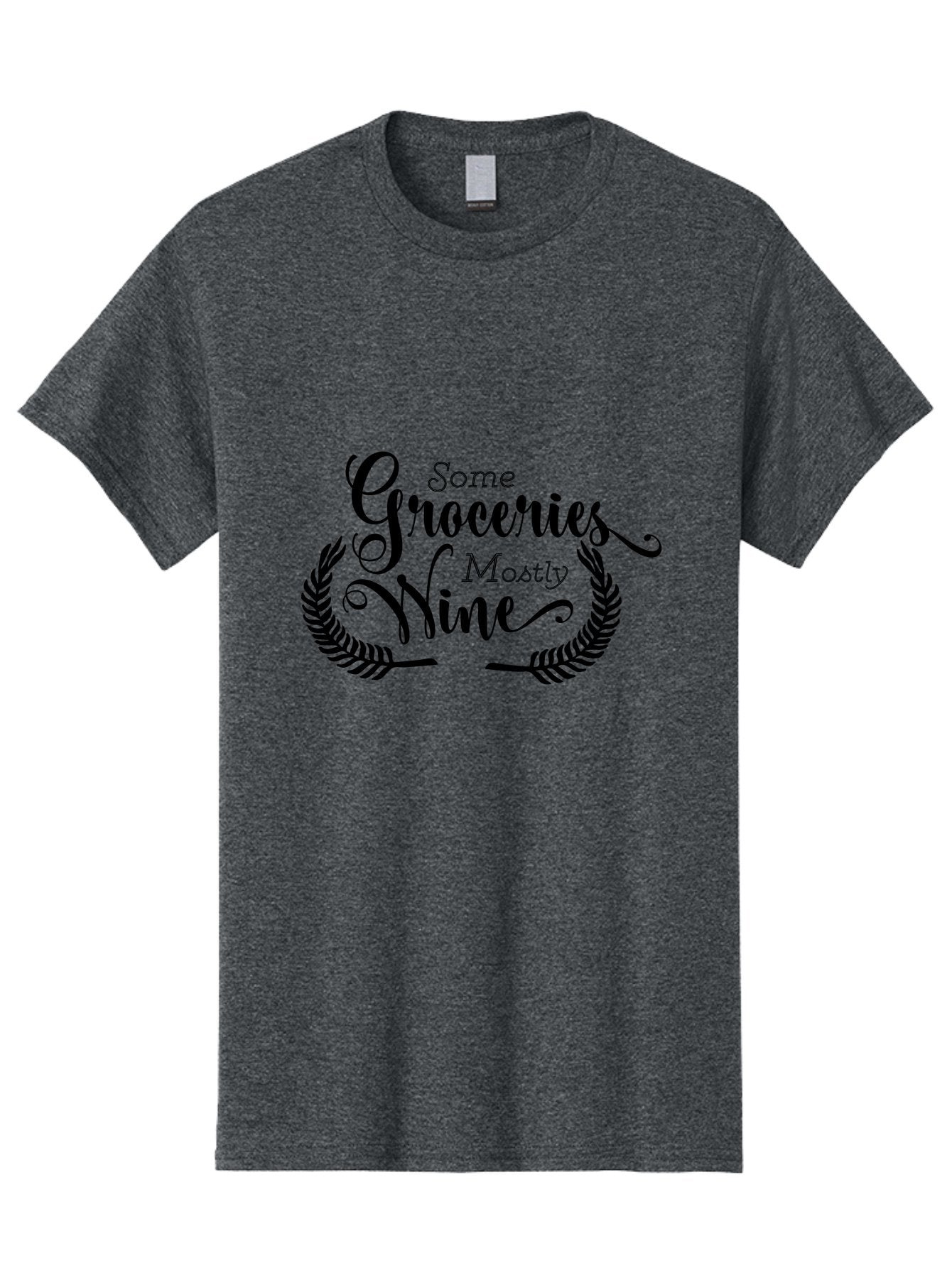 Some-Groceries-Mostly-Wine Men'S Graphic Tee, 100% Cotton, Comfortable Casual Summer Wear, Machine Washable, Grocery Shopping, Wine Lovers, Humorous Quote, Elegant Typography, Leafy Wreath, Shopping Humor, Funny Sayings Aad187 5
