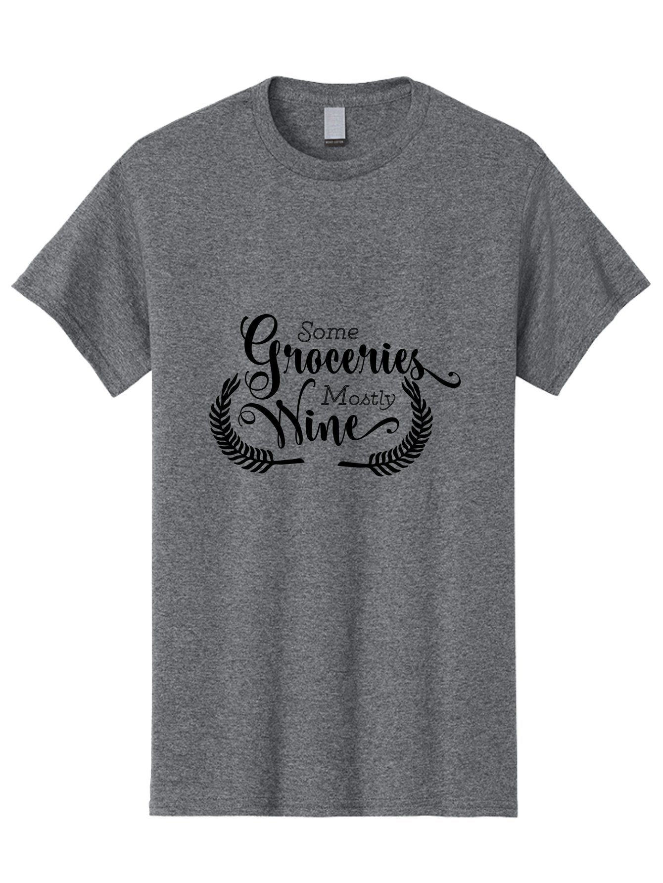 Some-Groceries-Mostly-Wine Men'S Graphic Tee, 100% Cotton, Comfortable Casual Summer Wear, Machine Washable, Grocery Shopping, Wine Lovers, Humorous Quote, Elegant Typography, Leafy Wreath, Shopping Humor, Funny Sayings Aad187 10
