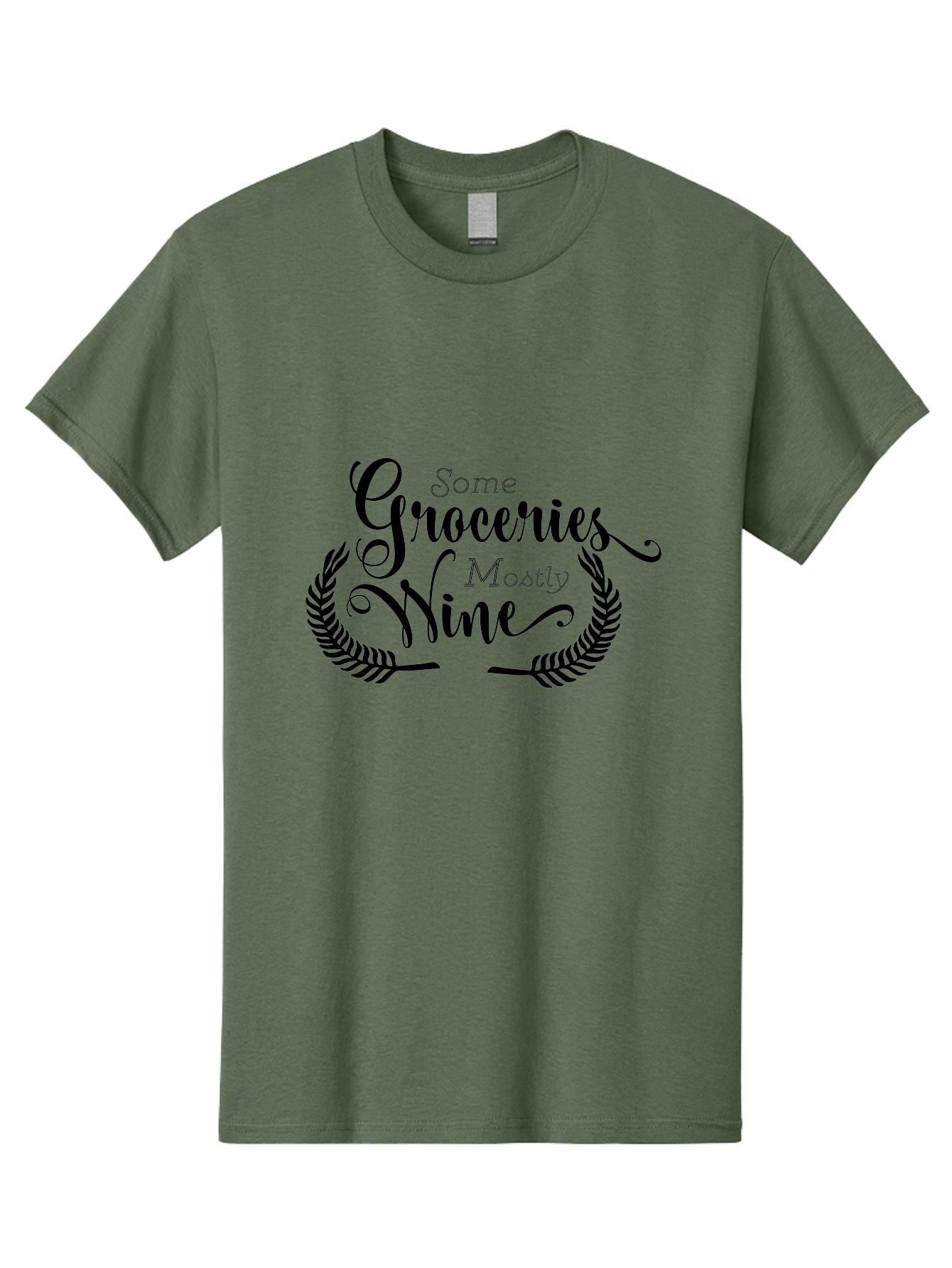 Some-Groceries-Mostly-Wine Men'S Graphic Tee, 100% Cotton, Comfortable Casual Summer Wear, Machine Washable, Grocery Shopping, Wine Lovers, Humorous Quote, Elegant Typography, Leafy Wreath, Shopping Humor, Funny Sayings Aad187 21