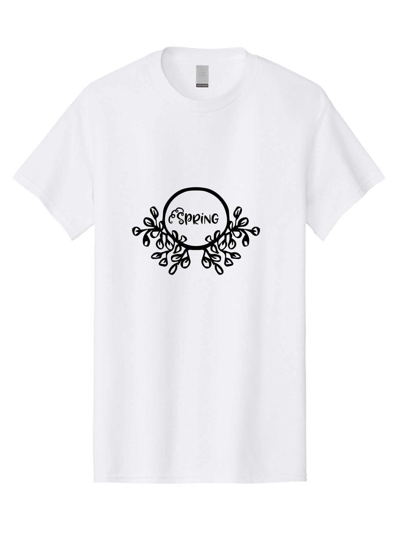 Spring Men'S Graphic Tee, 100% Cotton, Comfortable Casual Summer Wear, Machine Washable, Spring Season, Floral Wreath, Blooming Flowers, Black Outline, Whimsical Design, Seasonal Theme, Nature-Inspired Art, Springtime Vibes Aad192 13