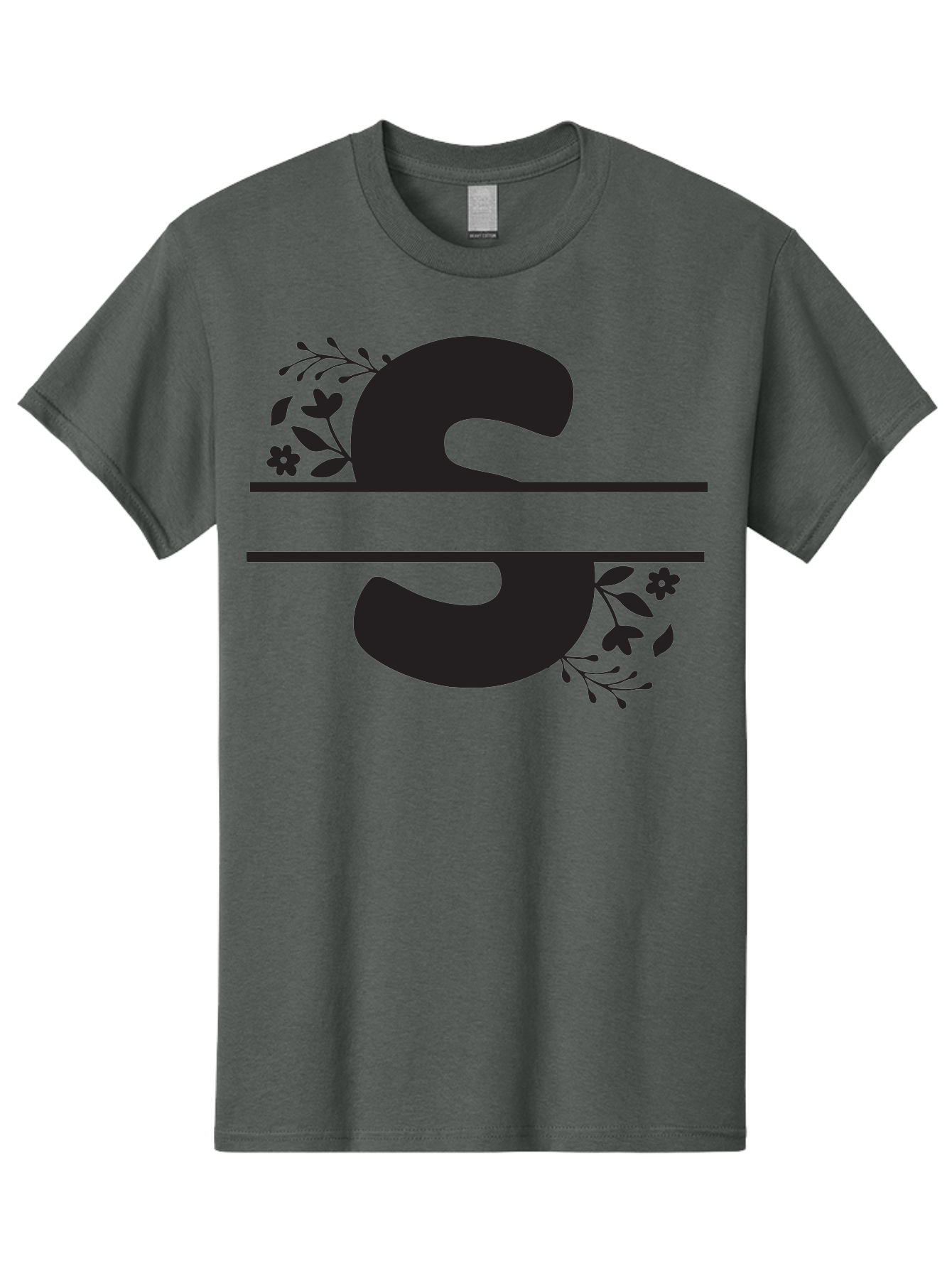 Ss-Floral-Design Men'S Graphic Tee, 100% Cotton, Comfortable Casual Summer Wear, Machine Washable, Floral Design, Double S, Black Letters, Leafy Vines, Flowers, Elegant Typography, Decorative Elements, S Lettering Aad194 29