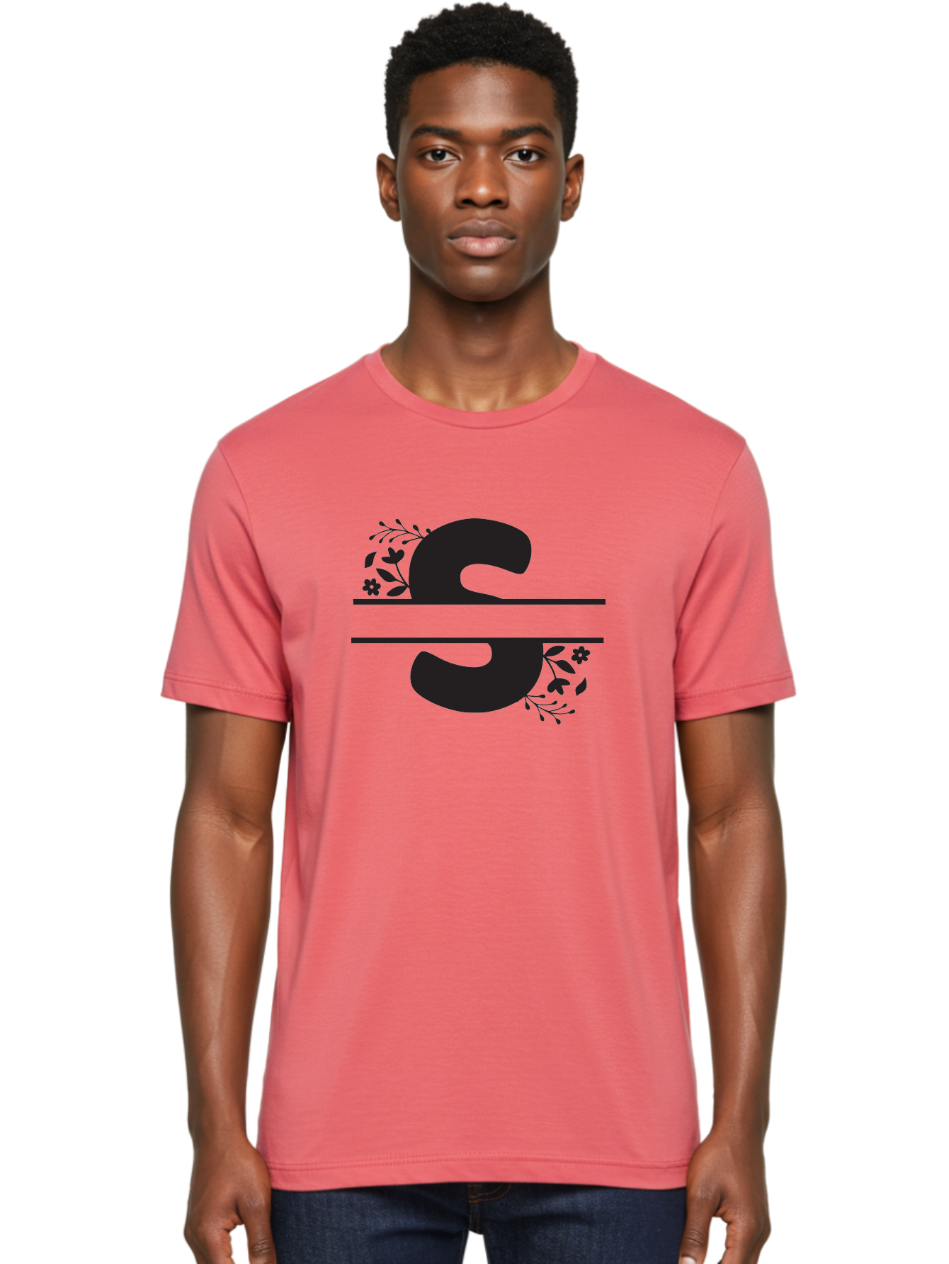 Ss-Floral-Design Men'S Graphic Tee, 100% Cotton, Comfortable Casual Summer Wear, Machine Washable, Floral Design, Double S, Black Letters, Leafy Vines, Flowers, Elegant Typography, Decorative Elements, S Lettering Aad194 10