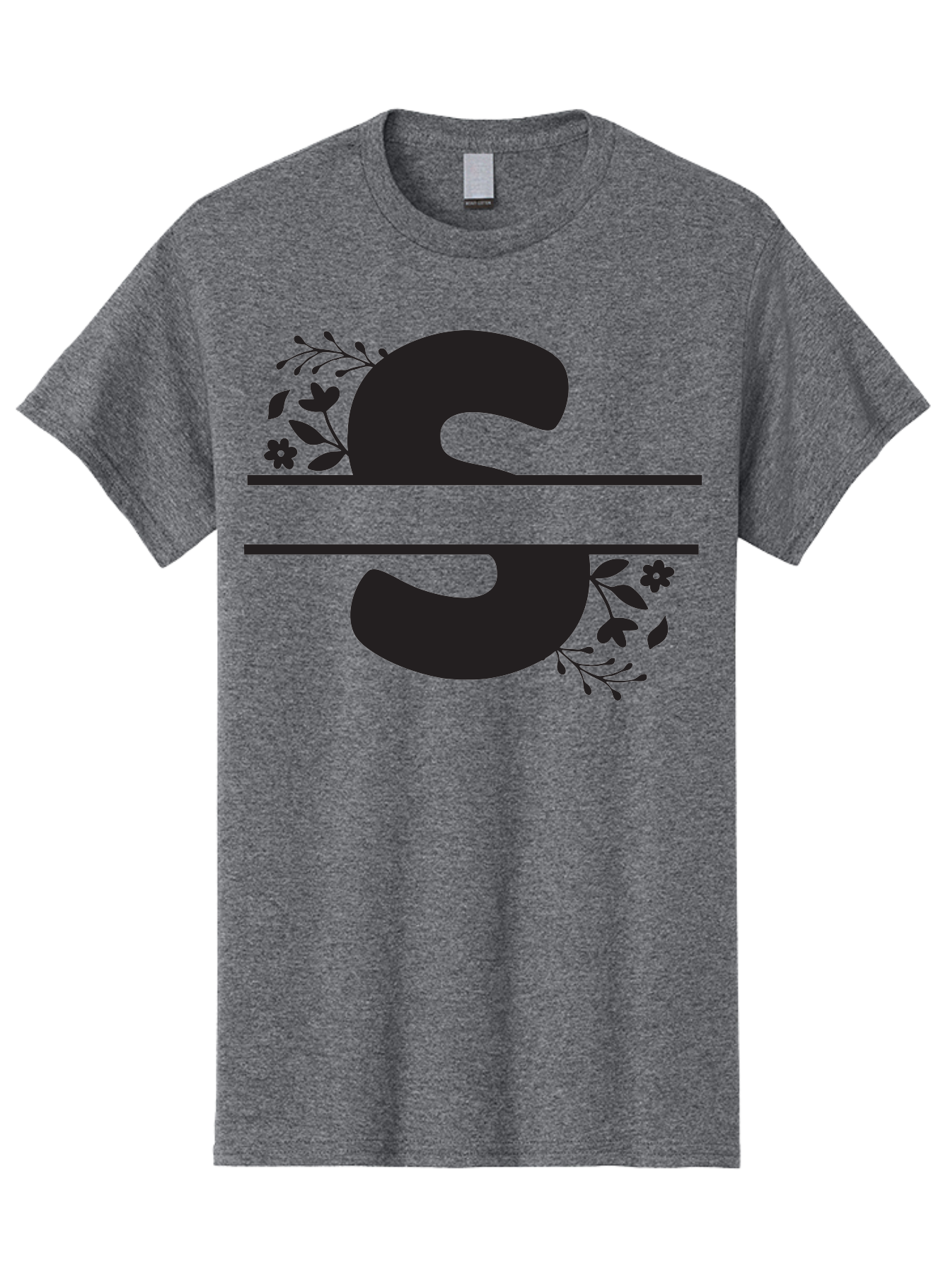 Ss-Floral-Design Men'S Graphic Tee, 100% Cotton, Comfortable Casual Summer Wear, Machine Washable, Floral Design, Double S, Black Letters, Leafy Vines, Flowers, Elegant Typography, Decorative Elements, S Lettering Aad194 7