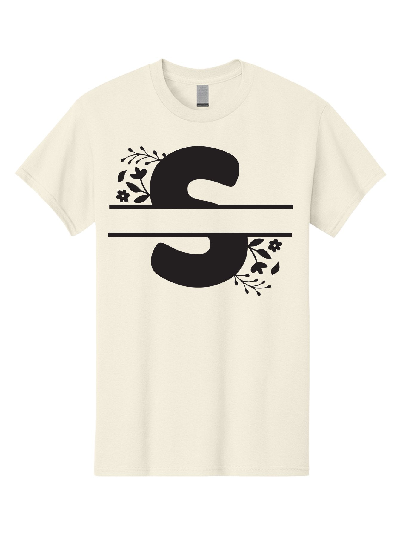 Ss-Floral-Design Men'S Graphic Tee, 100% Cotton, Comfortable Casual Summer Wear, Machine Washable, Floral Design, Double S, Black Letters, Leafy Vines, Flowers, Elegant Typography, Decorative Elements, S Lettering Aad194