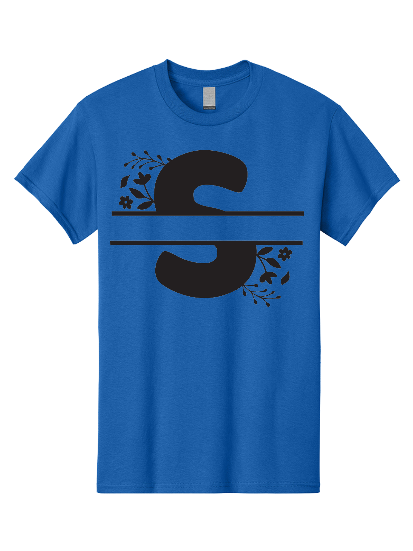 Ss-Floral-Design Men'S Graphic Tee, 100% Cotton, Comfortable Casual Summer Wear, Machine Washable, Floral Design, Double S, Black Letters, Leafy Vines, Flowers, Elegant Typography, Decorative Elements, S Lettering Aad194 5