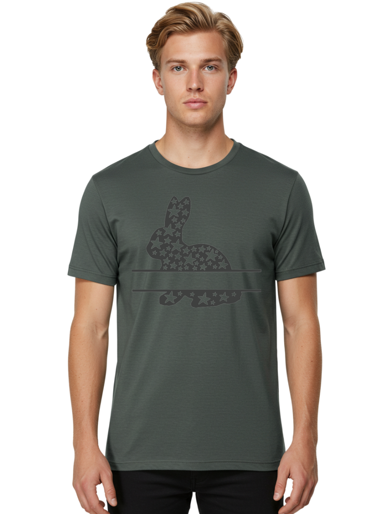 Star-Bunny Men'S Graphic Tee, 100% Cotton, Comfortable Casual Summer Wear, Machine Washable, Rabbit Silhouette, Decorative Stars, Minimalist Design, Modern Art, Artistic Expression, Star Pattern, Cute Rabbit Aad195 16
