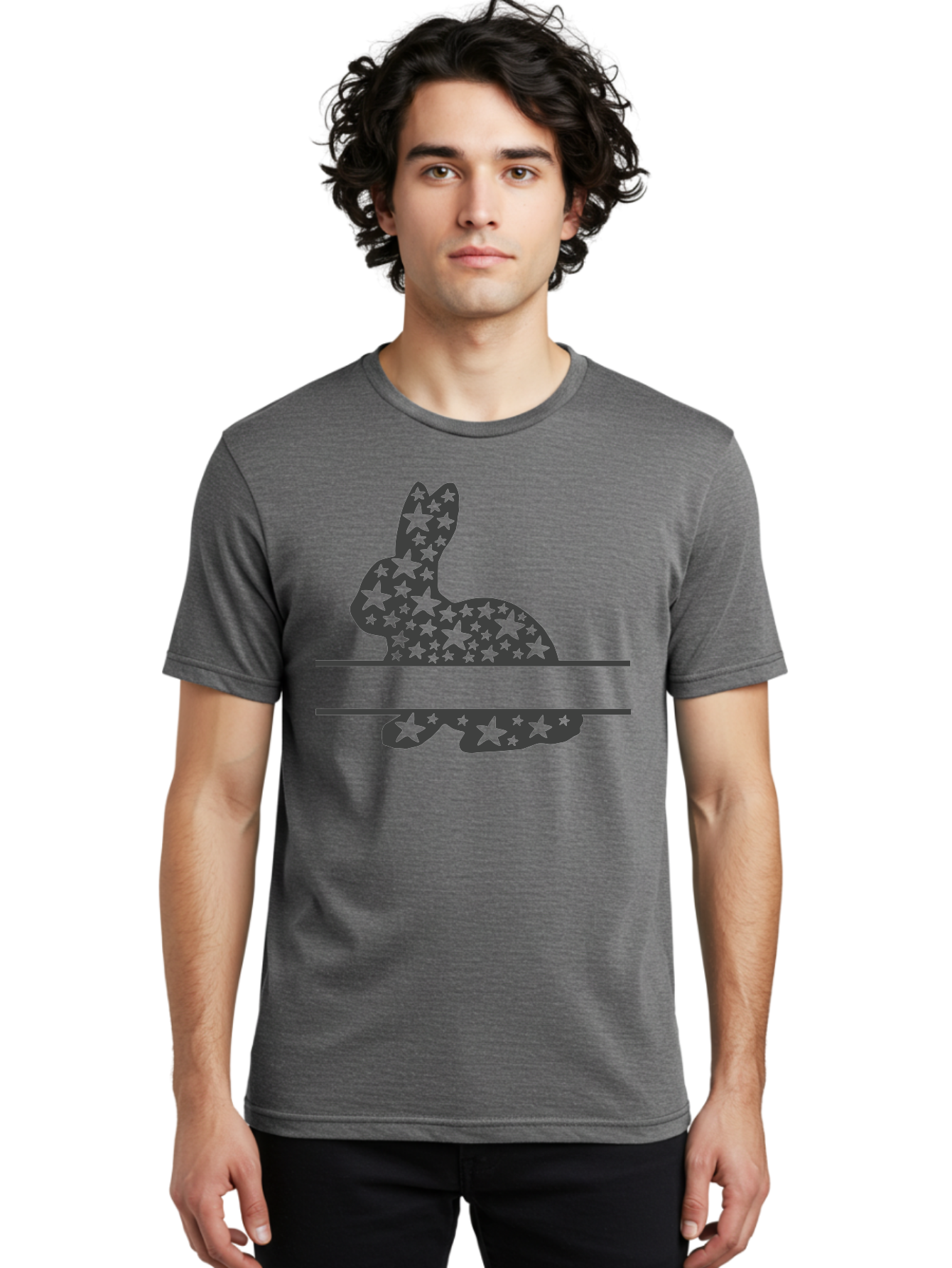 Star-Bunny Men'S Graphic Tee, 100% Cotton, Comfortable Casual Summer Wear, Machine Washable, Rabbit Silhouette, Decorative Stars, Minimalist Design, Modern Art, Artistic Expression, Star Pattern, Cute Rabbit Aad195 22