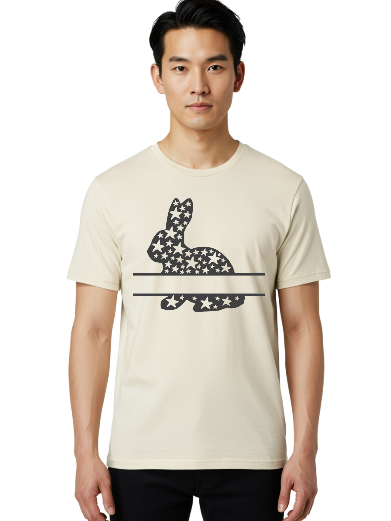 Star-Bunny Men'S Graphic Tee, 100% Cotton, Comfortable Casual Summer Wear, Machine Washable, Rabbit Silhouette, Decorative Stars, Minimalist Design, Modern Art, Artistic Expression, Star Pattern, Cute Rabbit Aad195 14