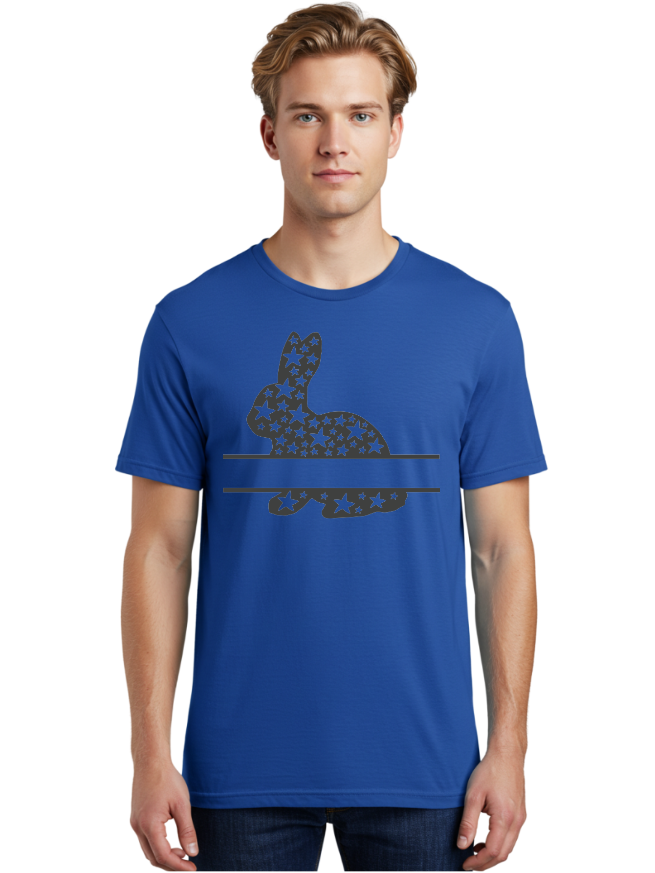 Star-Bunny Men'S Graphic Tee, 100% Cotton, Comfortable Casual Summer Wear, Machine Washable, Rabbit Silhouette, Decorative Stars, Minimalist Design, Modern Art, Artistic Expression, Star Pattern, Cute Rabbit Aad195 20