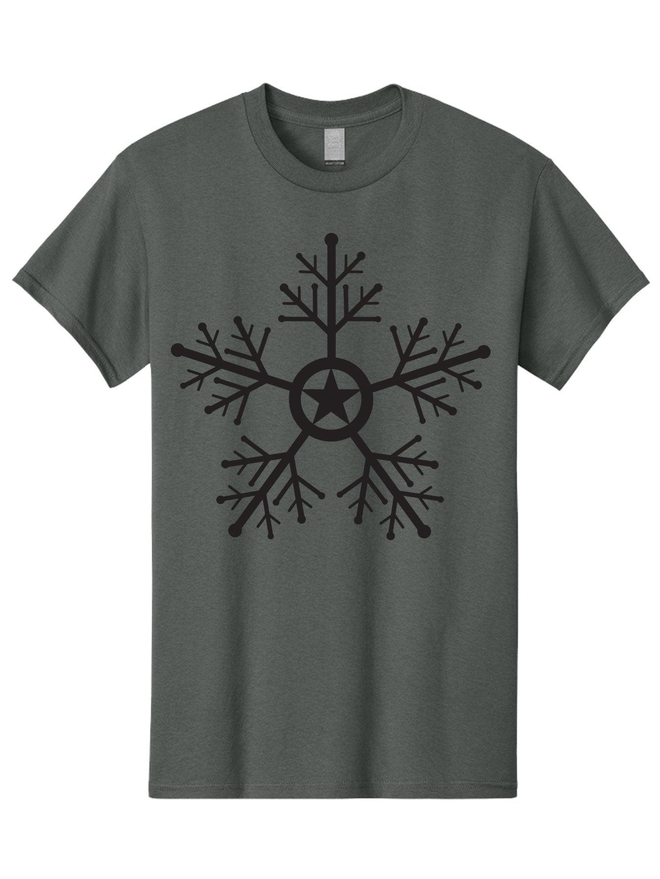 Star-Snowflake Men'S Graphic Tee, 100% Cotton, Comfortable Casual Summer Wear, Machine Washable, Snowflake With Star, Festive Design, Winter Symbol, Holiday Theme, Black Silhouette, Intricate Pattern, Frosty Decoration Aad197 15