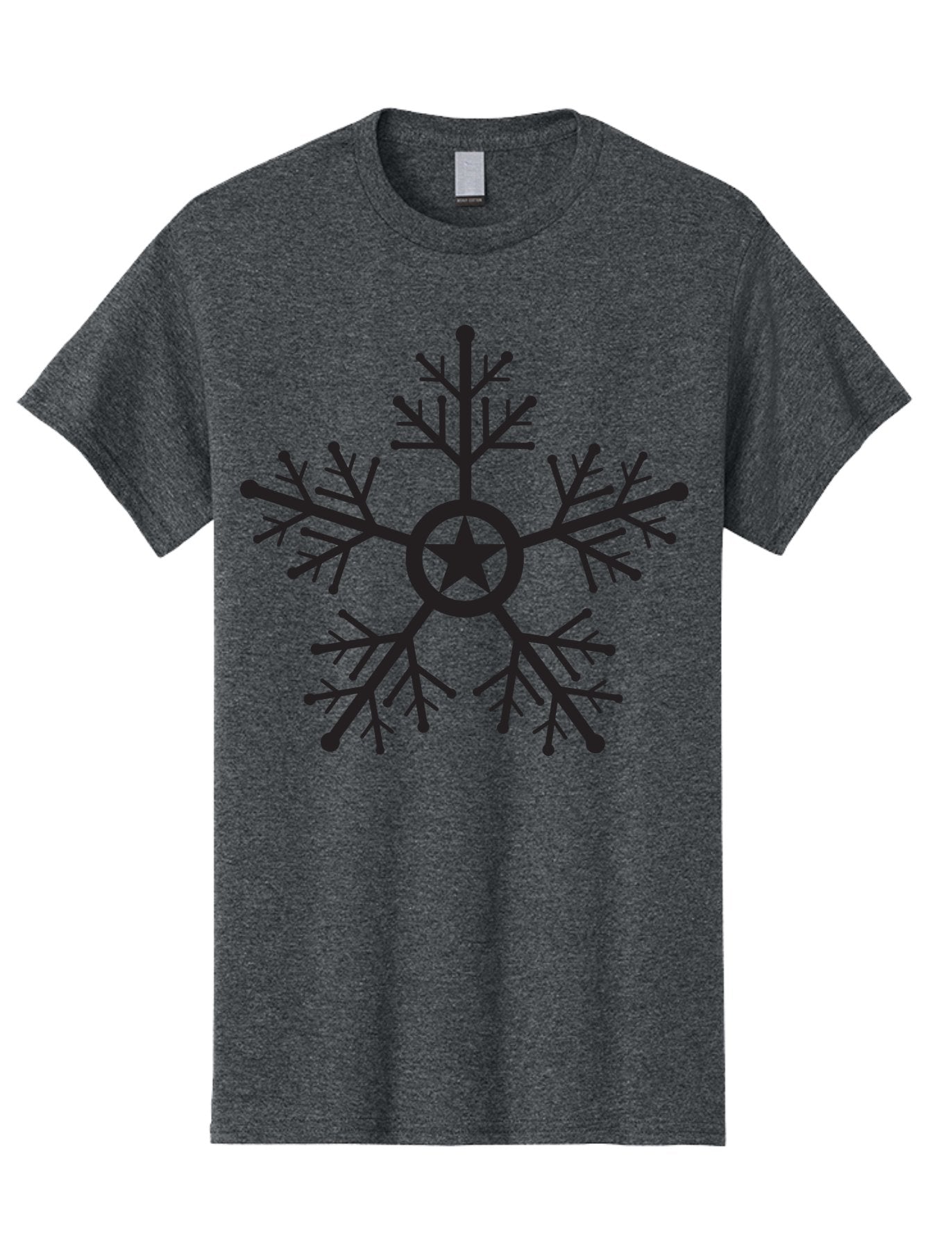 Star-Snowflake Men'S Graphic Tee, 100% Cotton, Comfortable Casual Summer Wear, Machine Washable, Snowflake With Star, Festive Design, Winter Symbol, Holiday Theme, Black Silhouette, Intricate Pattern, Frosty Decoration Aad197 8