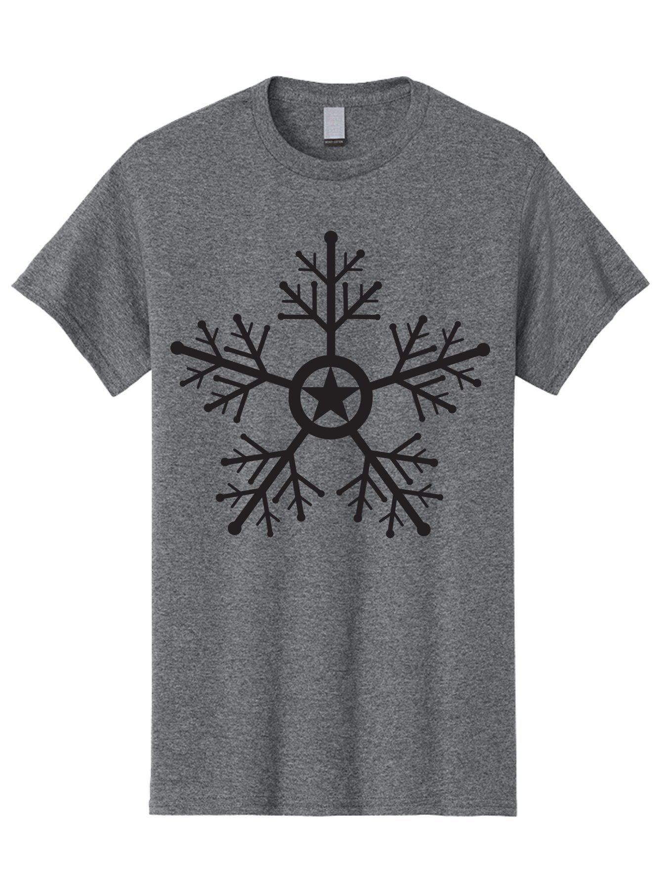 Star-Snowflake Men'S Graphic Tee, 100% Cotton, Comfortable Casual Summer Wear, Machine Washable, Snowflake With Star, Festive Design, Winter Symbol, Holiday Theme, Black Silhouette, Intricate Pattern, Frosty Decoration Aad197