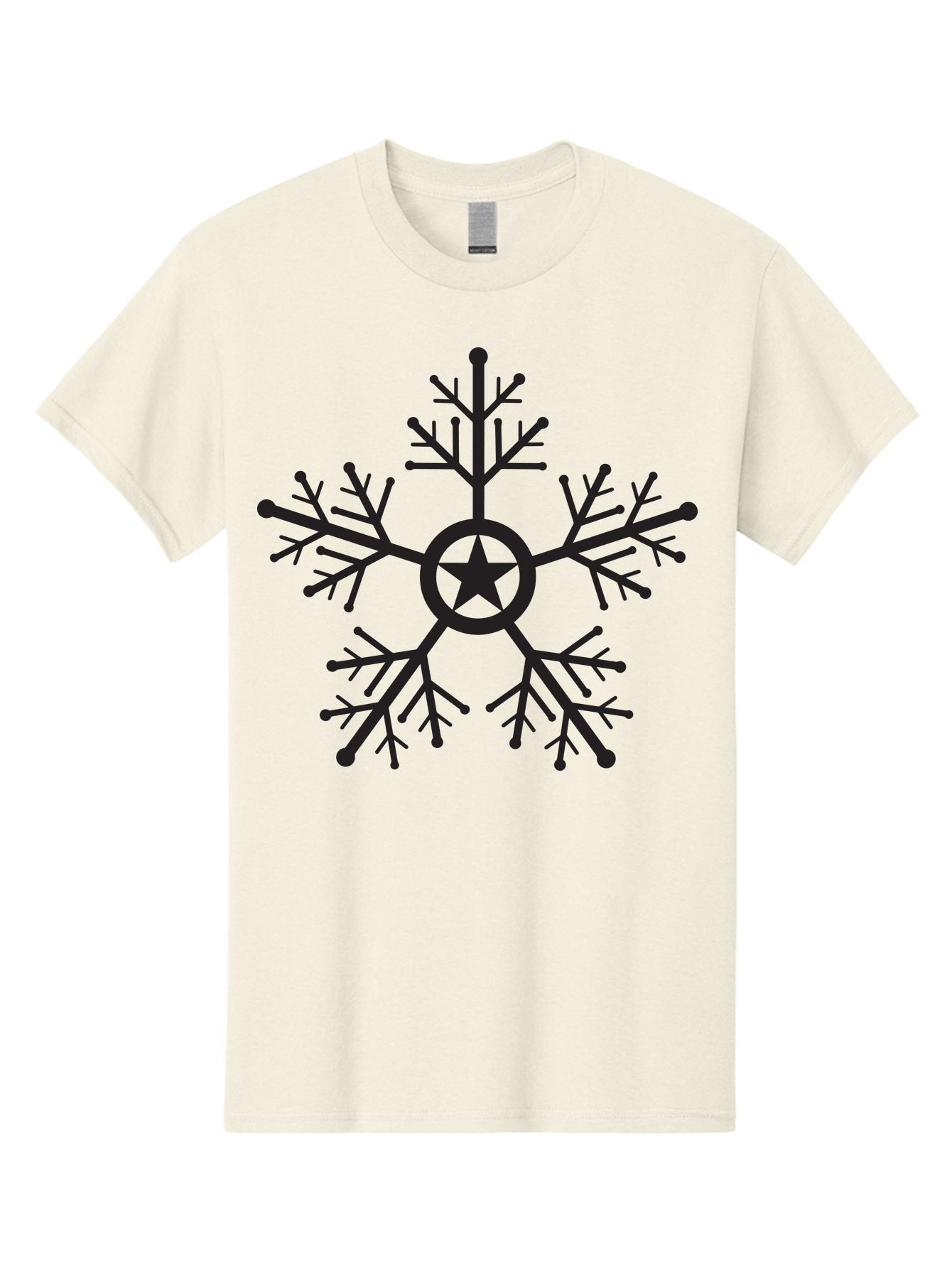 Star-Snowflake Men'S Graphic Tee, 100% Cotton, Comfortable Casual Summer Wear, Machine Washable, Snowflake With Star, Festive Design, Winter Symbol, Holiday Theme, Black Silhouette, Intricate Pattern, Frosty Decoration Aad197 12