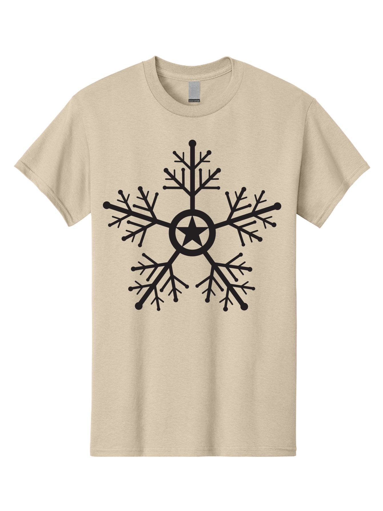 Star-Snowflake Men'S Graphic Tee, 100% Cotton, Comfortable Casual Summer Wear, Machine Washable, Snowflake With Star, Festive Design, Winter Symbol, Holiday Theme, Black Silhouette, Intricate Pattern, Frosty Decoration Aad197 4