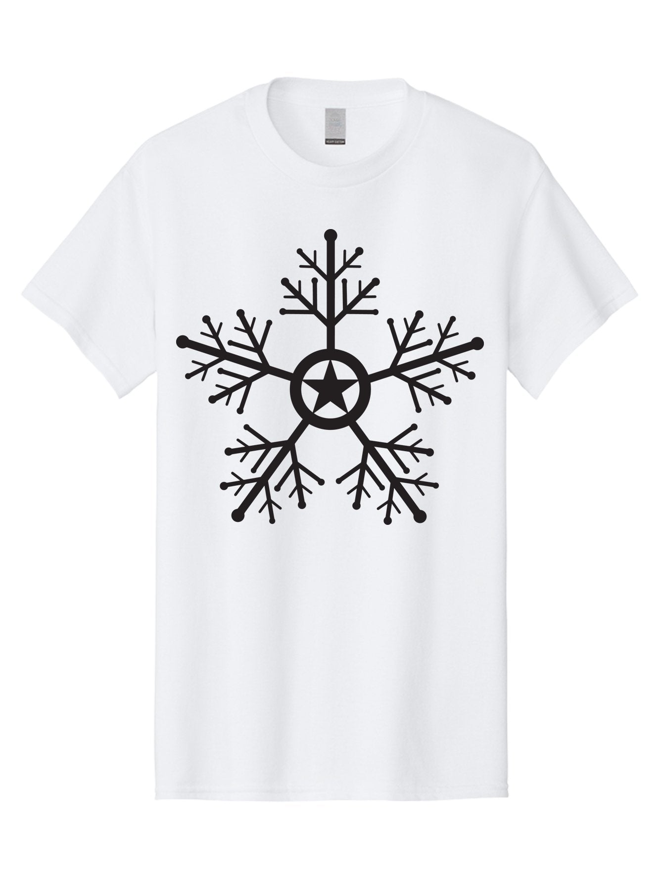 Star-Snowflake Men'S Graphic Tee, 100% Cotton, Comfortable Casual Summer Wear, Machine Washable, Snowflake With Star, Festive Design, Winter Symbol, Holiday Theme, Black Silhouette, Intricate Pattern, Frosty Decoration Aad197 11