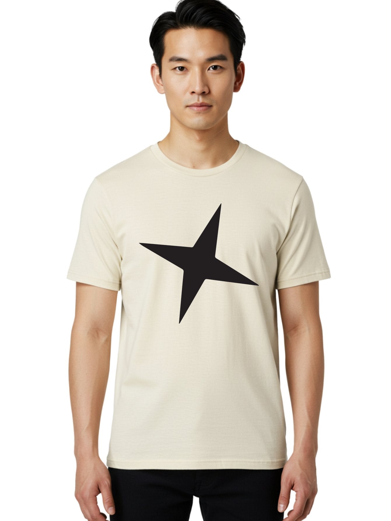 Star Men'S Graphic Tee, 100% Cotton, Comfortable Casual Summer Wear, Machine Washable, Simple Star, Black Silhouette, Five-Pointed Star, Minimalist Design, Bold Shape, Graphic Icon, Celestial Symbol Aad200 23
