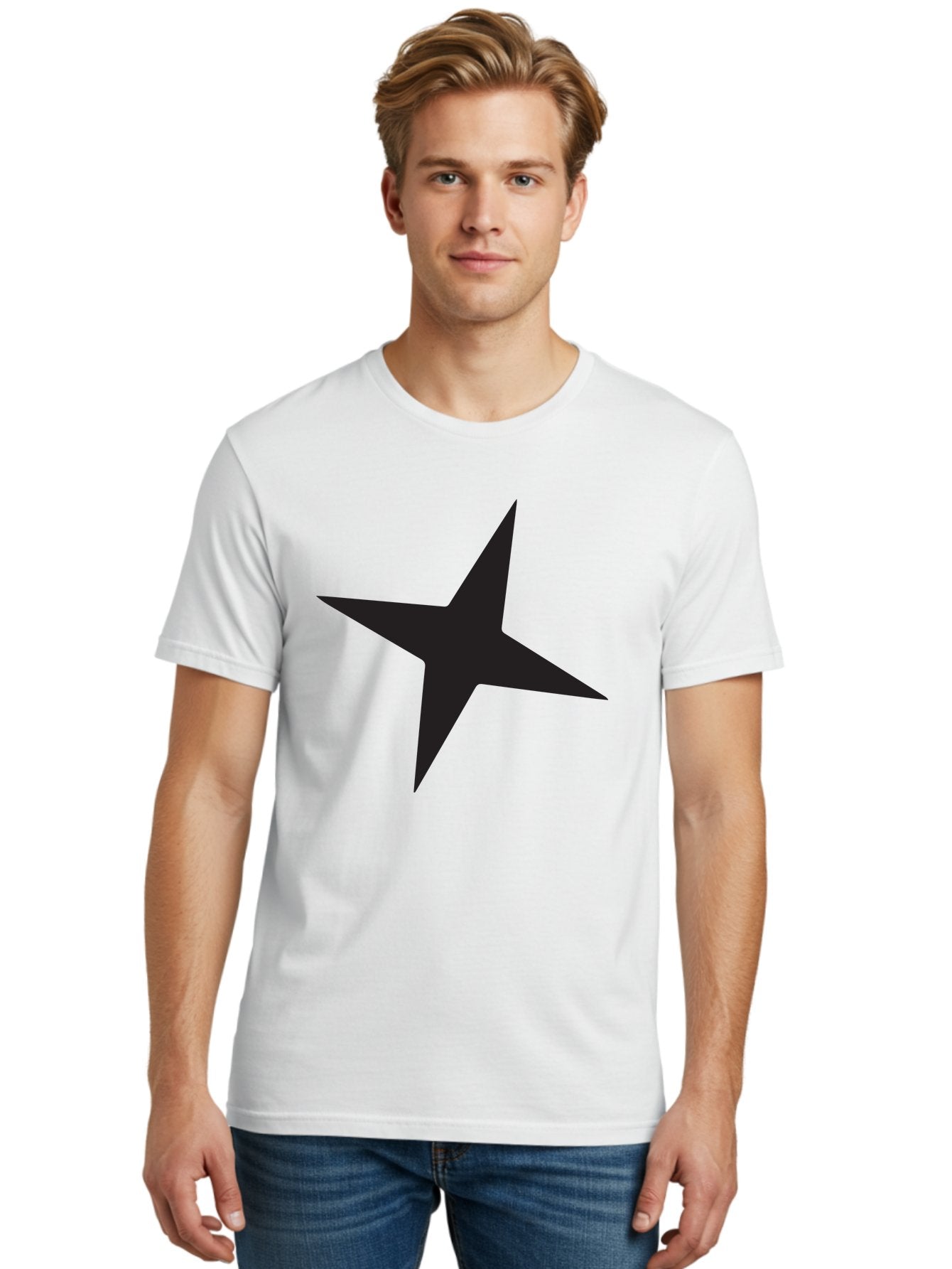Star Men'S Graphic Tee, 100% Cotton, Comfortable Casual Summer Wear, Machine Washable, Simple Star, Black Silhouette, Five-Pointed Star, Minimalist Design, Bold Shape, Graphic Icon, Celestial Symbol Aad200 24
