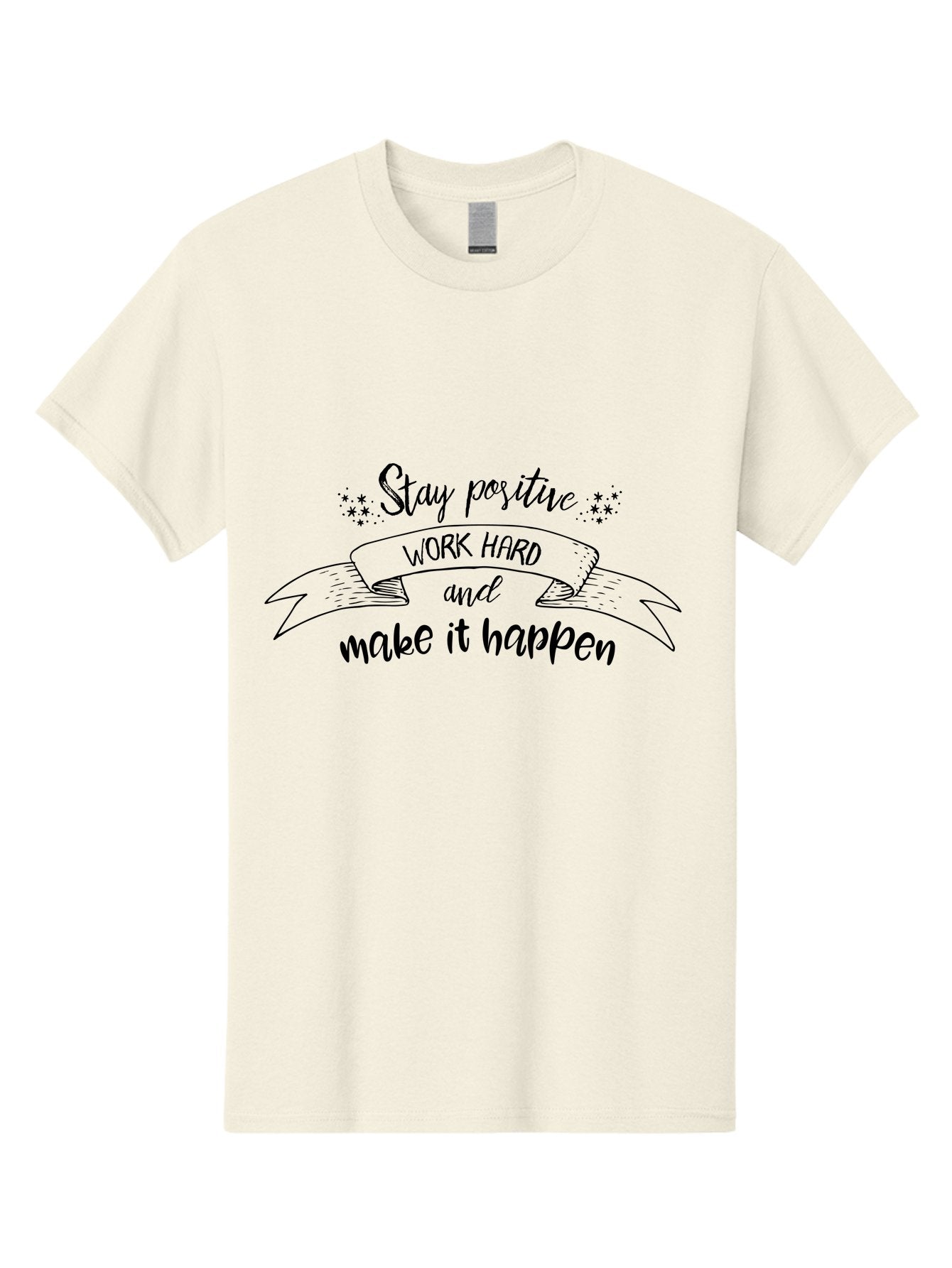 Stay-Positive-Work-Hard Men'S Graphic Tee, 100% Cotton, Comfortable Casual Summer Wear, Machine Washable, Motivational Quote, Inspirational Message, Stay Positive, Work Hard, Make It Happen, Success Mindset, Positive Vibes, Aad201 5