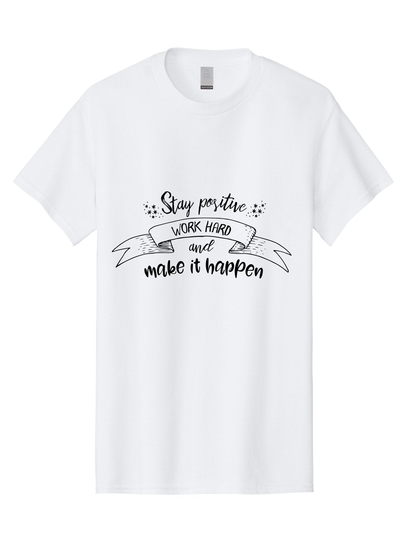 Stay-Positive-Work-Hard Men'S Graphic Tee, 100% Cotton, Comfortable Casual Summer Wear, Machine Washable, Motivational Quote, Inspirational Message, Stay Positive, Work Hard, Make It Happen, Success Mindset, Positive Vibes, Aad201 7