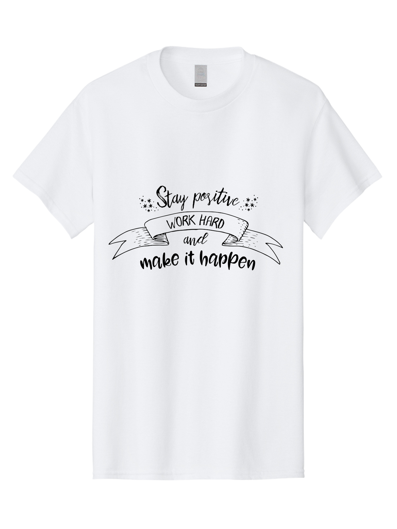 Stay-Positive-Work-Hard Men'S Graphic Tee, 100% Cotton, Comfortable Casual Summer Wear, Machine Washable, Motivational Quote, Inspirational Message, Stay Positive, Work Hard, Make It Happen, Success Mindset, Positive Vibes, Aad201 25