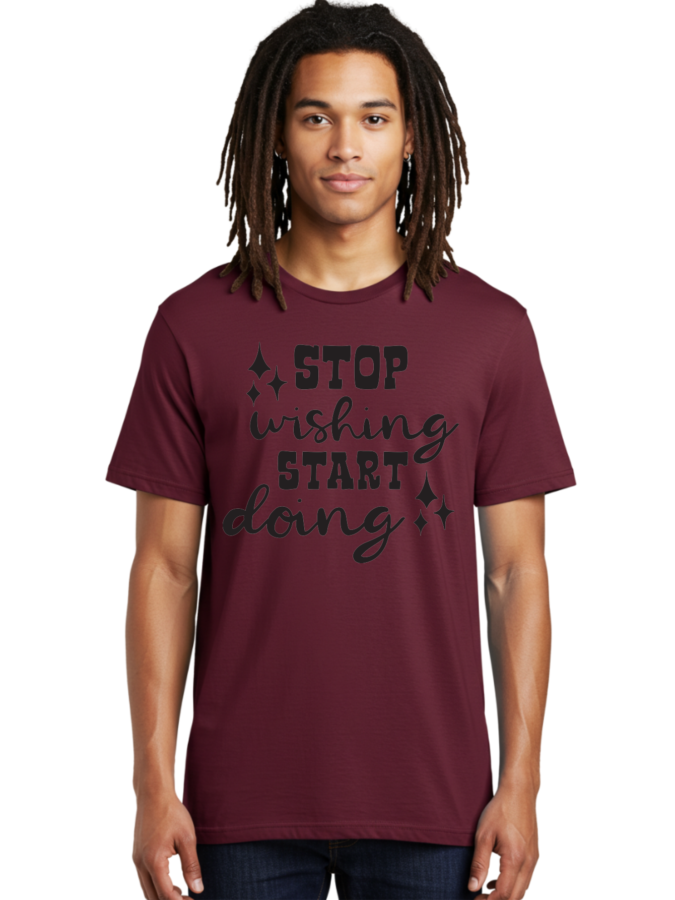 Stop-Wishing-Start-Doing Men'S Graphic Tee, 100% Cotton, Comfortable Casual Summer Wear, Machine Washable, Motivational Quote, Inspiration, Stop Wishing Start Doing, Goal Setting, Productivity Tips, Success Mindset, Positive Affirmation, Aad202 4