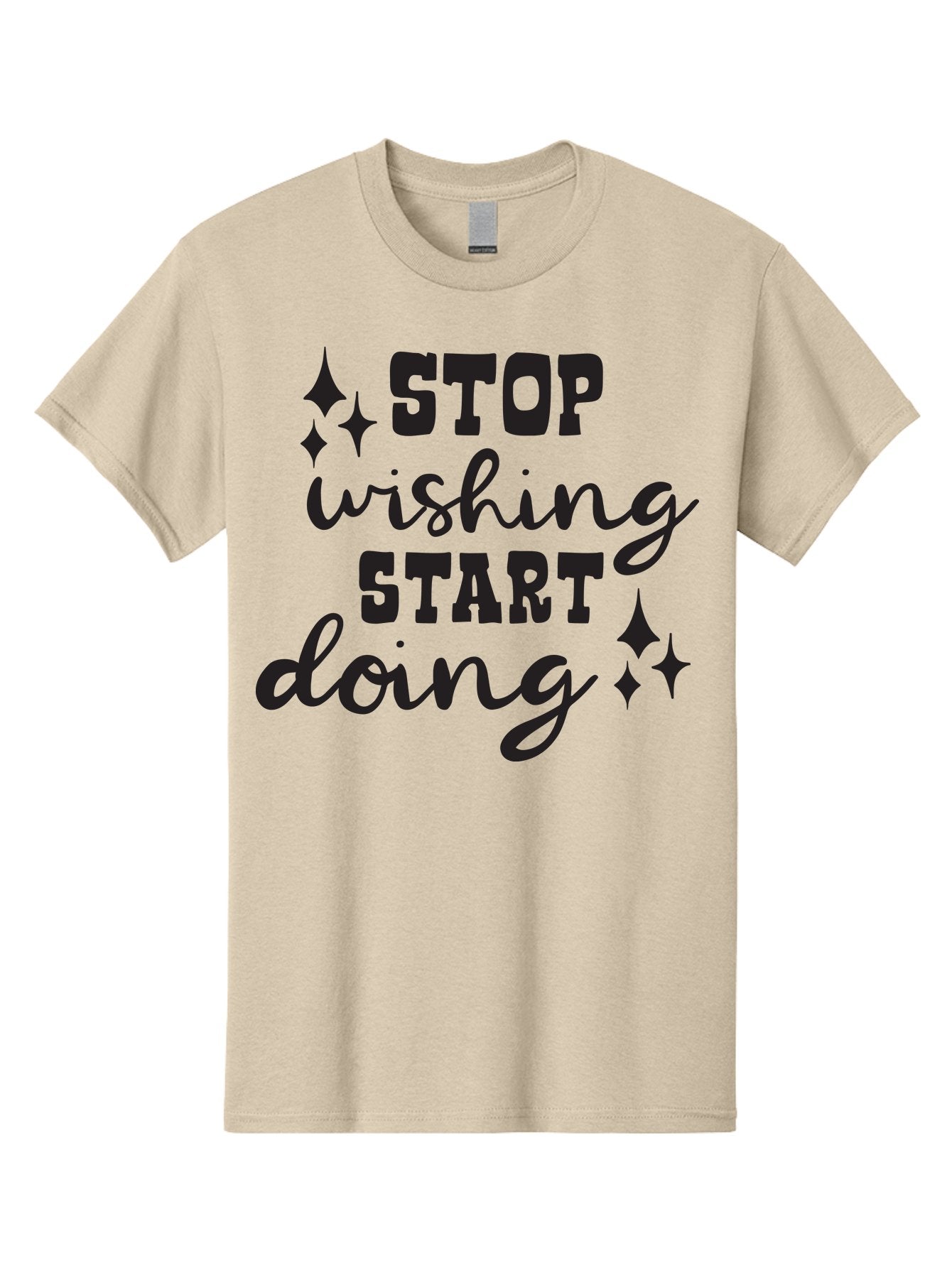 Stop-Wishing-Start-Doing Men'S Graphic Tee, 100% Cotton, Comfortable Casual Summer Wear, Machine Washable, Motivational Quote, Inspiration, Stop Wishing Start Doing, Goal Setting, Productivity Tips, Success Mindset, Positive Affirmation, Aad202