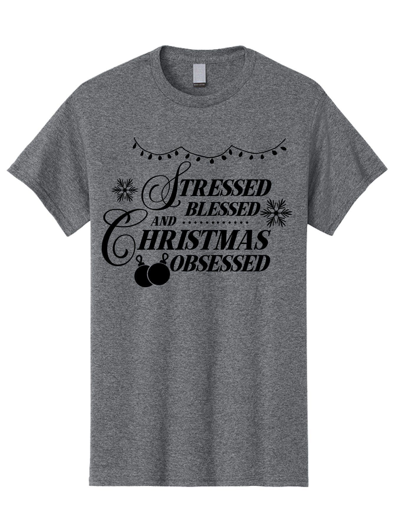 Stressed-Blessed-And-Christmas-Obsessed Men'S Graphic Tee, 100% Cotton, Comfortable Casual Summer Wear, Machine Washable, Christmas Quote, Holiday Phrase, Stressed Blessed And Christmas Obsessed, Festive Decorations, Christmas Ornaments, Aad204 3