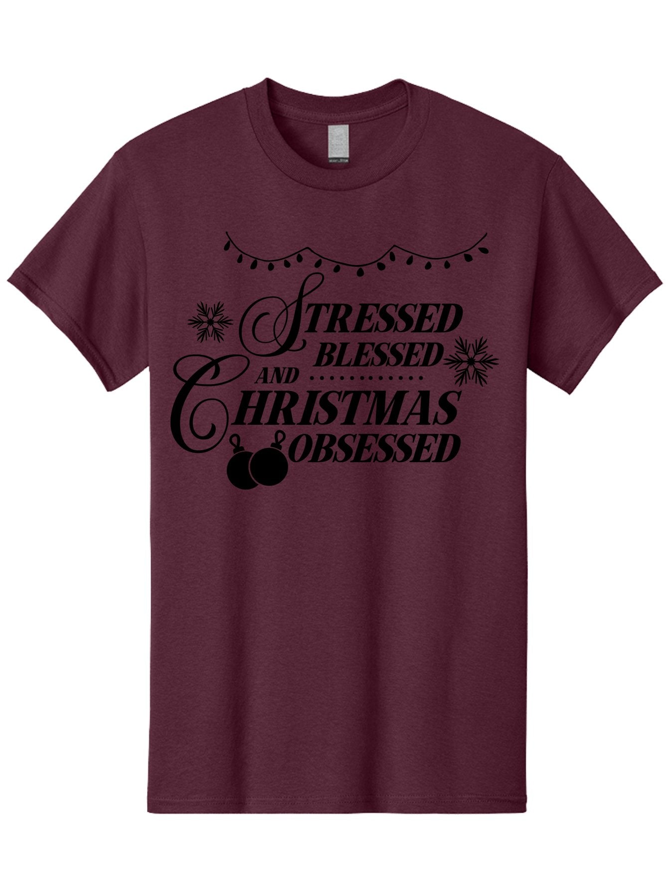 Stressed-Blessed-And-Christmas-Obsessed Men'S Graphic Tee, 100% Cotton, Comfortable Casual Summer Wear, Machine Washable, Christmas Quote, Holiday Phrase, Stressed Blessed And Christmas Obsessed, Festive Decorations, Christmas Ornaments, Aad204 7