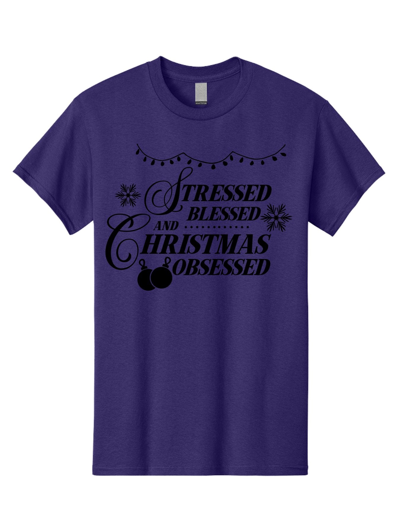 Stressed-Blessed-And-Christmas-Obsessed Men'S Graphic Tee, 100% Cotton, Comfortable Casual Summer Wear, Machine Washable, Christmas Quote, Holiday Phrase, Stressed Blessed And Christmas Obsessed, Festive Decorations, Christmas Ornaments, Aad204 11