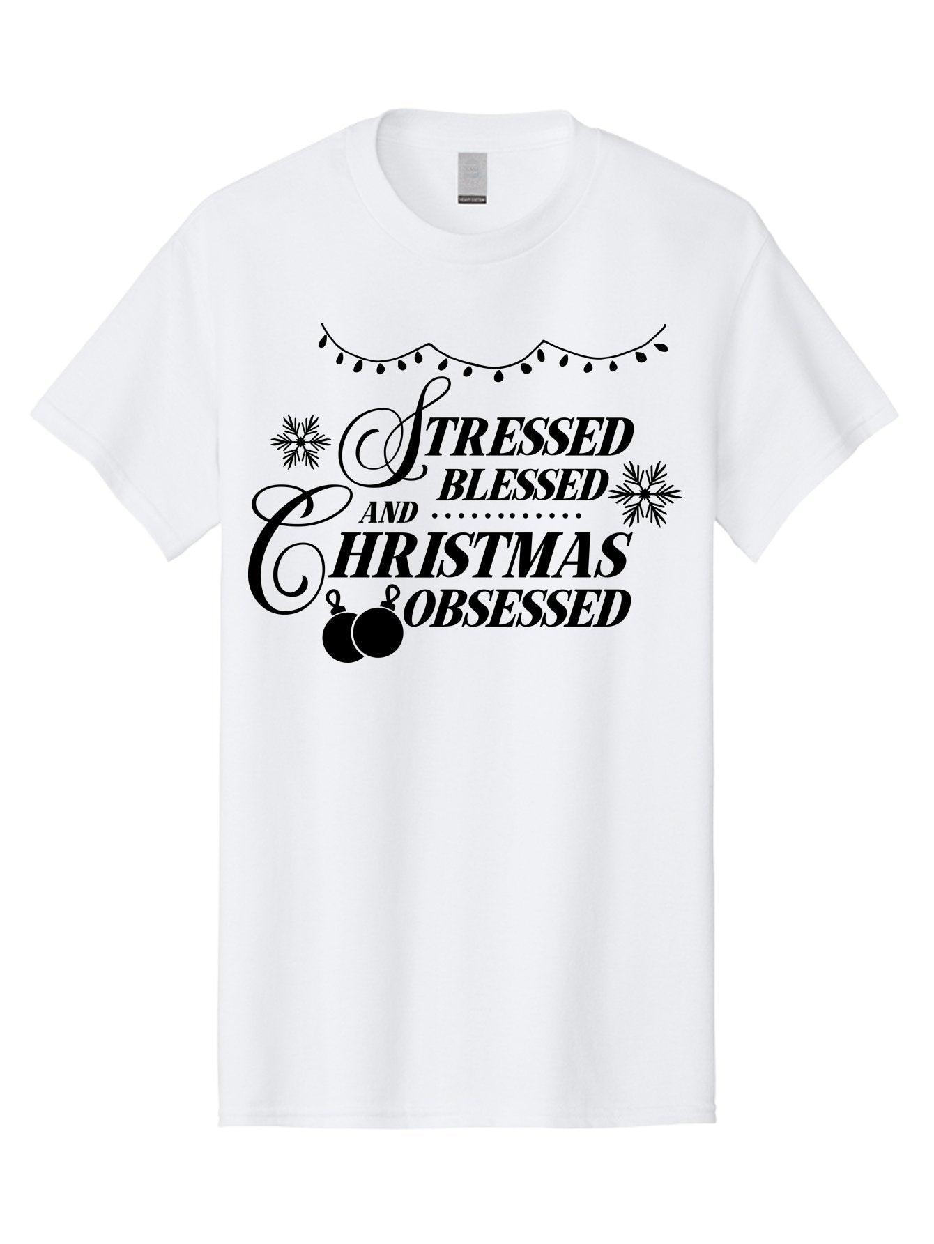 Stressed-Blessed-And-Christmas-Obsessed Men'S Graphic Tee, 100% Cotton, Comfortable Casual Summer Wear, Machine Washable, Christmas Quote, Holiday Phrase, Stressed Blessed And Christmas Obsessed, Festive Decorations, Christmas Ornaments, Aad204 4