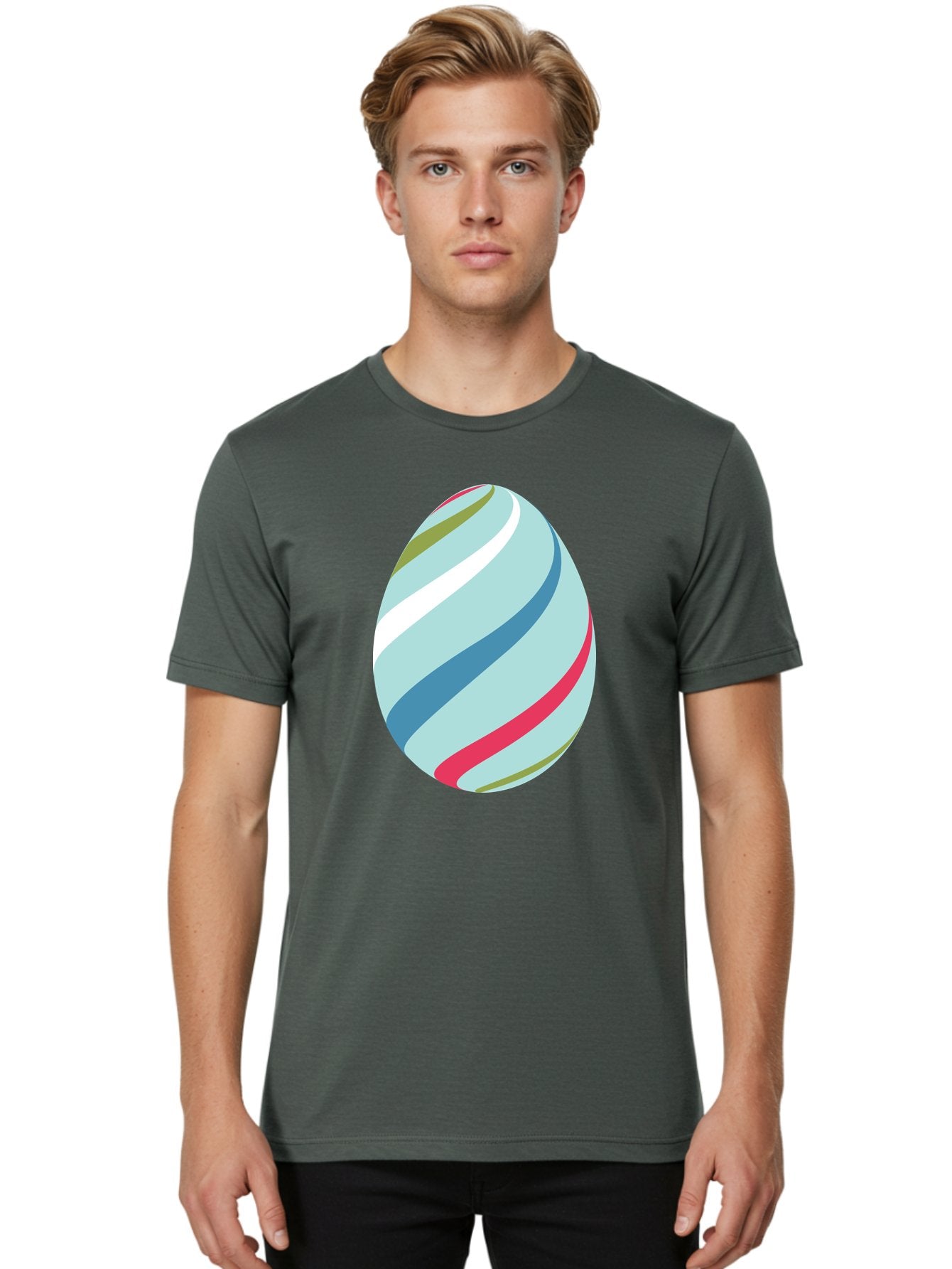 Striped-Easter-Egg Men'S Graphic Tee, 100% Cotton, Comfortable Casual Summer Wear, Machine Washable, Easter Egg Decoration, Colorful Stripes, Spring Theme, Pastel Colors, Festive Design, Easter Celebration, Egg Hunt, Vibrant Colors Aad205 27