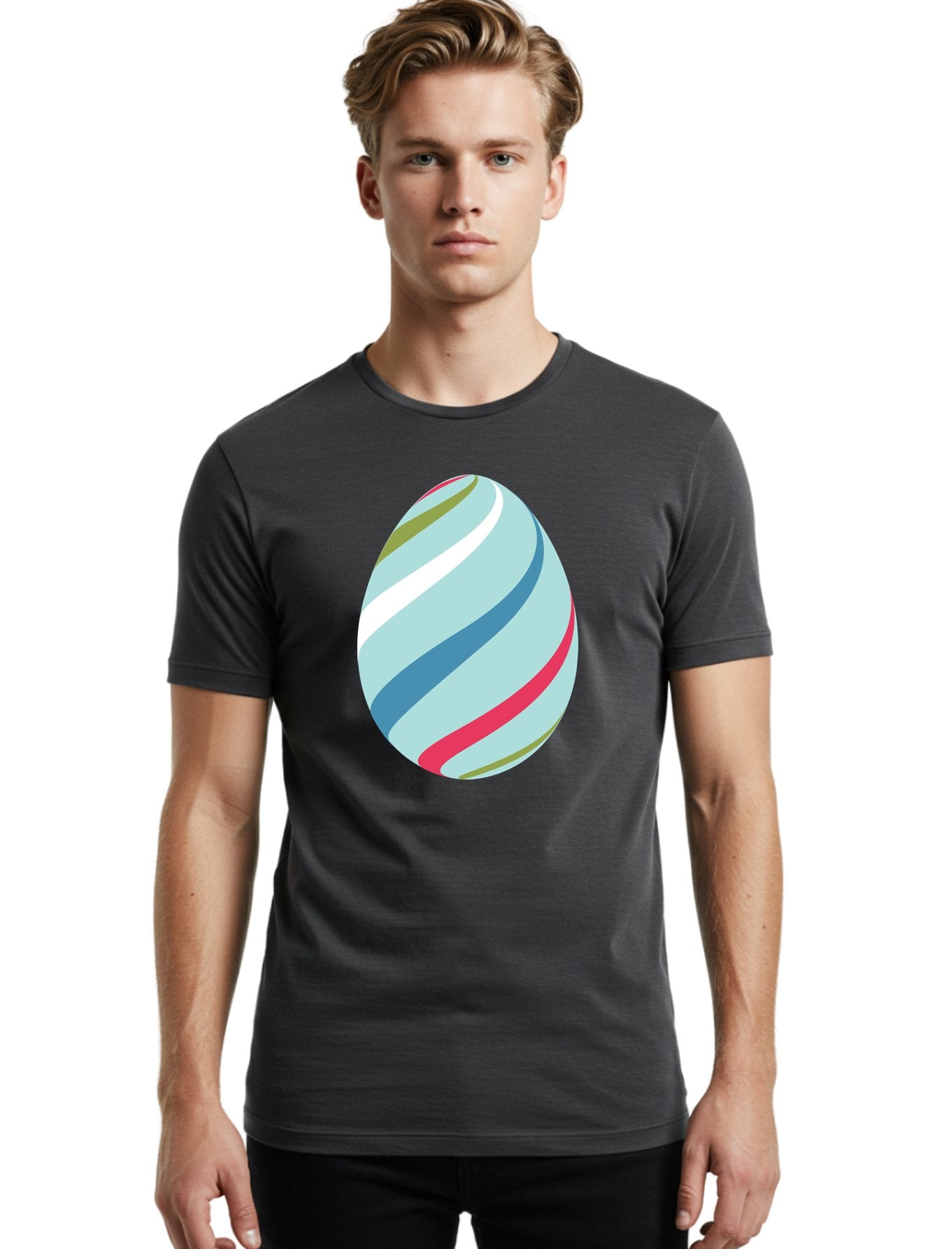 Striped-Easter-Egg Men'S Graphic Tee, 100% Cotton, Comfortable Casual Summer Wear, Machine Washable, Easter Egg Decoration, Colorful Stripes, Spring Theme, Pastel Colors, Festive Design, Easter Celebration, Egg Hunt, Vibrant Colors Aad205 25