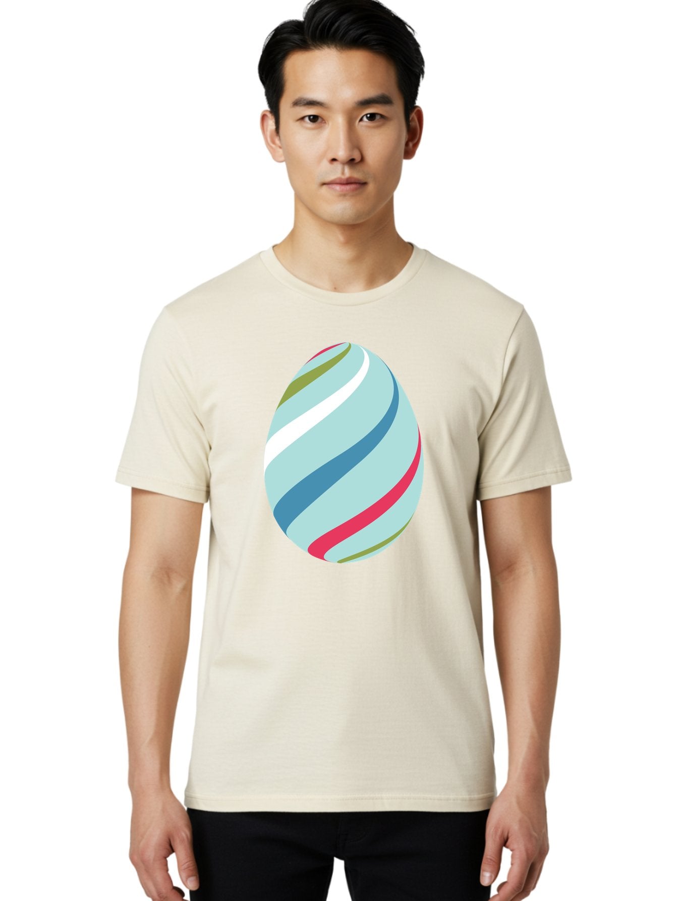 Striped-Easter-Egg Men'S Graphic Tee, 100% Cotton, Comfortable Casual Summer Wear, Machine Washable, Easter Egg Decoration, Colorful Stripes, Spring Theme, Pastel Colors, Festive Design, Easter Celebration, Egg Hunt, Vibrant Colors Aad205 16