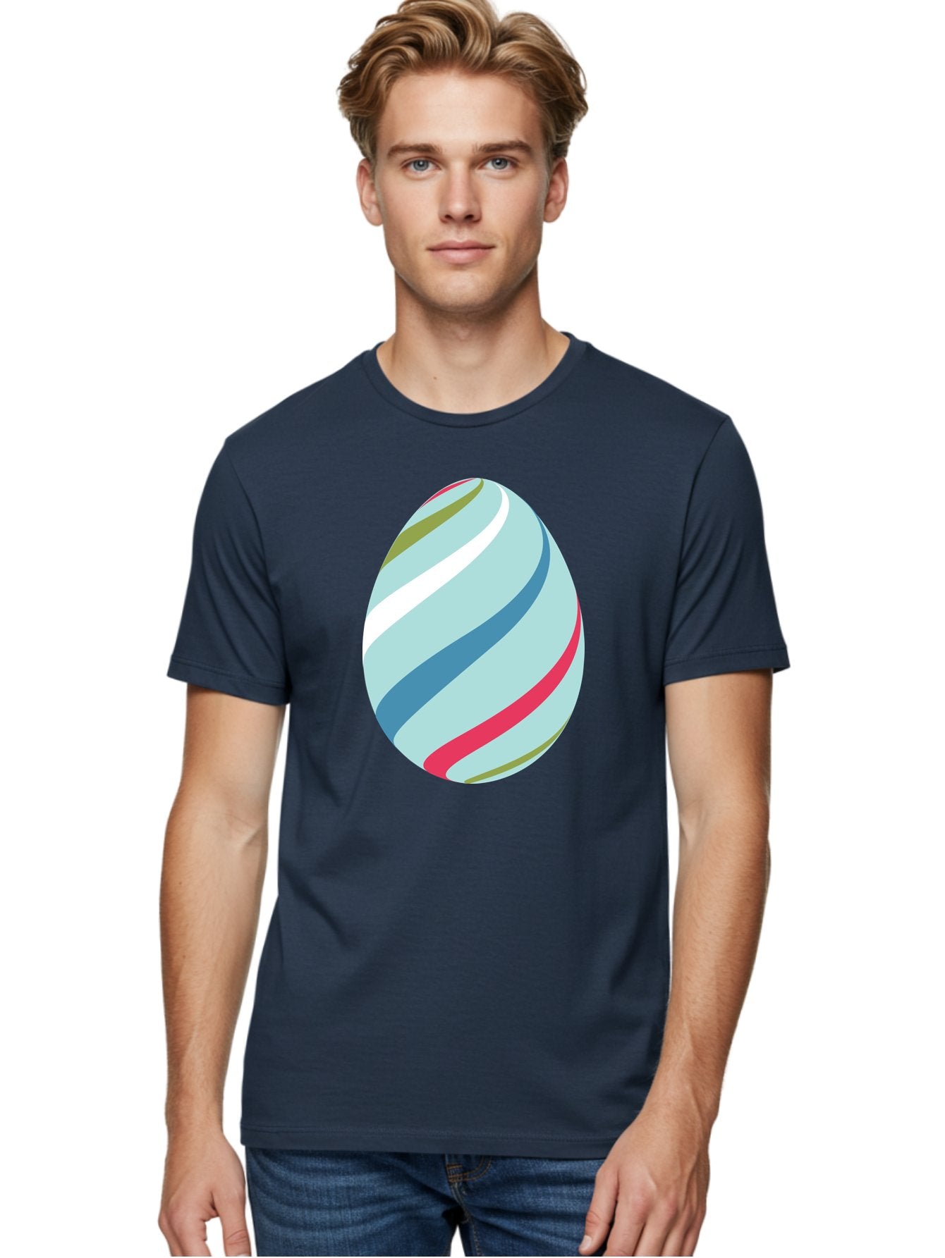 Striped-Easter-Egg Men'S Graphic Tee, 100% Cotton, Comfortable Casual Summer Wear, Machine Washable, Easter Egg Decoration, Colorful Stripes, Spring Theme, Pastel Colors, Festive Design, Easter Celebration, Egg Hunt, Vibrant Colors Aad205 23