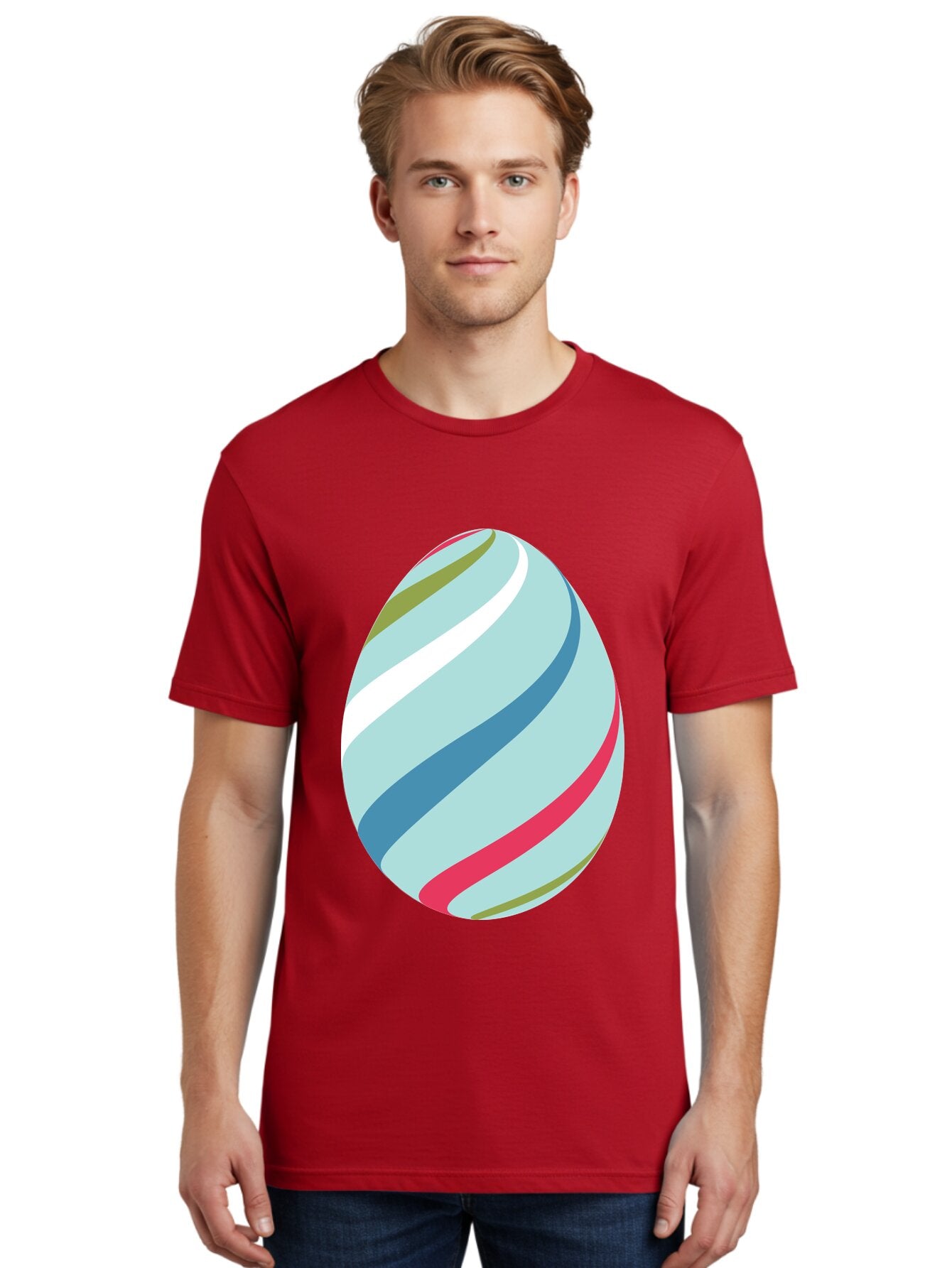Striped-Easter-Egg Men'S Graphic Tee, 100% Cotton, Comfortable Casual Summer Wear, Machine Washable, Easter Egg Decoration, Colorful Stripes, Spring Theme, Pastel Colors, Festive Design, Easter Celebration, Egg Hunt, Vibrant Colors Aad205 30