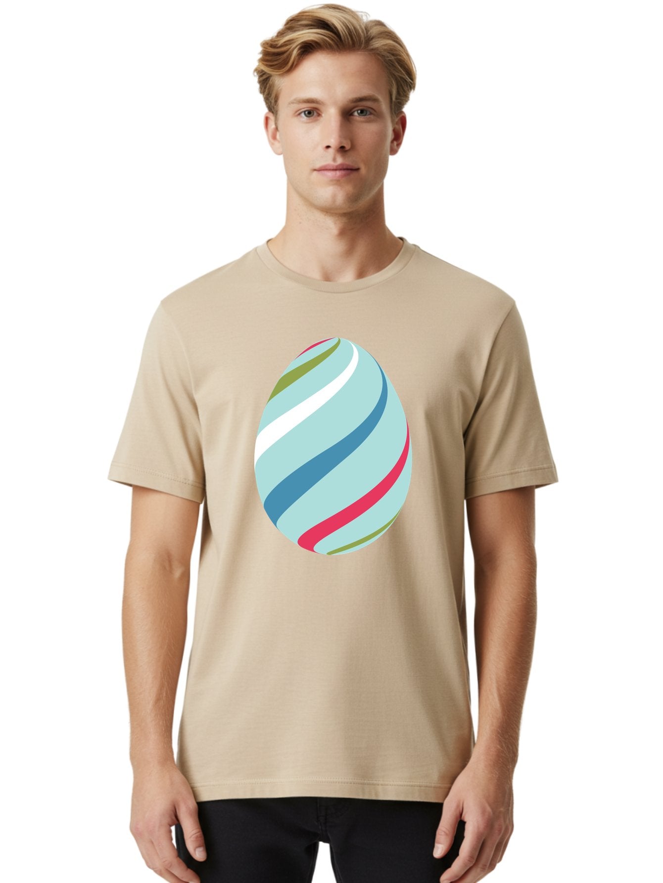 Striped-Easter-Egg Men'S Graphic Tee, 100% Cotton, Comfortable Casual Summer Wear, Machine Washable, Easter Egg Decoration, Colorful Stripes, Spring Theme, Pastel Colors, Festive Design, Easter Celebration, Egg Hunt, Vibrant Colors Aad205 21