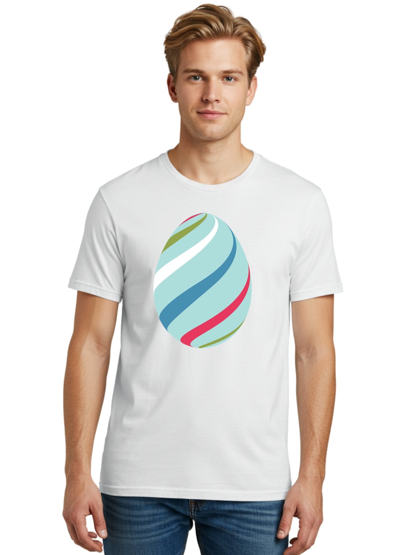 Striped-Easter-Egg Men'S Graphic Tee, 100% Cotton, Comfortable Casual Summer Wear, Machine Washable, Easter Egg Decoration, Colorful Stripes, Spring Theme, Pastel Colors, Festive Design, Easter Celebration, Egg Hunt, Vibrant Colors Aad205 20