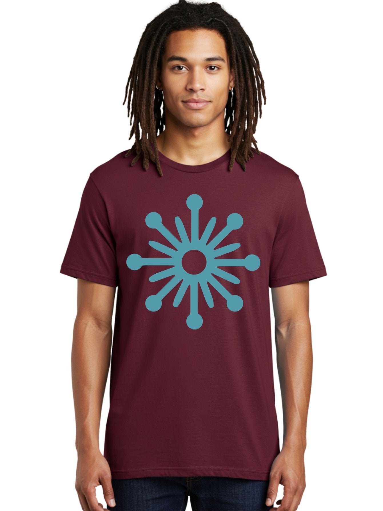 Stylized-Asterisk Men'S Graphic Tee, 100% Cotton, Comfortable Casual Summer Wear, Machine Washable, Stylized Virus Graphic, Abstract Microbiology, Symmetrical Design, Modern Iconography, Simple Shapes, Blue Symbol Aad206 28