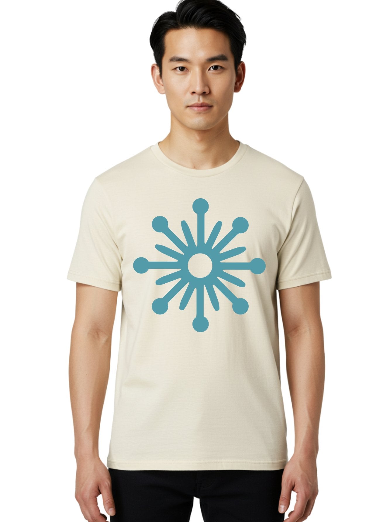 Stylized-Asterisk Men'S Graphic Tee, 100% Cotton, Comfortable Casual Summer Wear, Machine Washable, Stylized Virus Graphic, Abstract Microbiology, Symmetrical Design, Modern Iconography, Simple Shapes, Blue Symbol Aad206 23