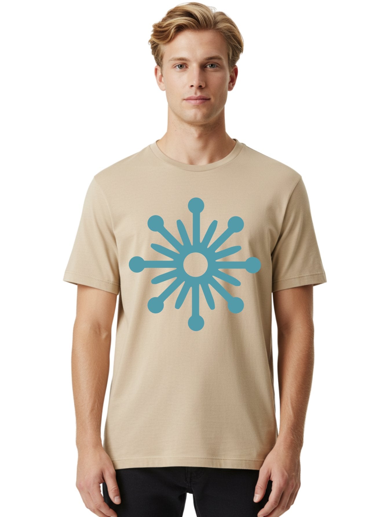 Stylized-Asterisk Men'S Graphic Tee, 100% Cotton, Comfortable Casual Summer Wear, Machine Washable, Stylized Virus Graphic, Abstract Microbiology, Symmetrical Design, Modern Iconography, Simple Shapes, Blue Symbol Aad206 20