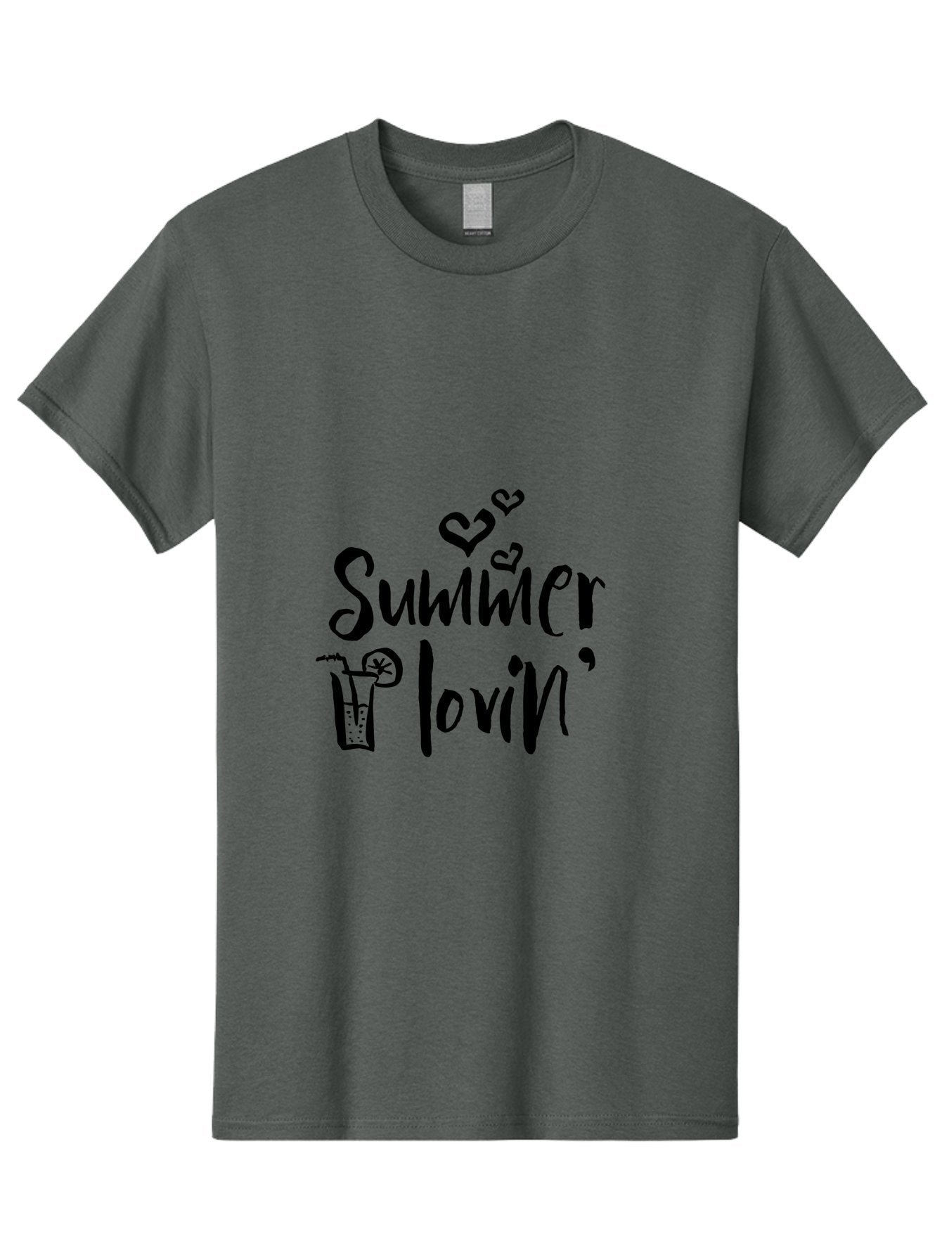 Summer-Lovin Men'S Graphic Tee, 100% Cotton, Comfortable Casual Summer Wear, Machine Washable, Summer Vibes, Refreshing Drink, Cocktail Glass, Lime Slice, Straw, Heart Icons, Summer Love, Summer Fun, Trendy Typography, Handwritten Font Aad207 14
